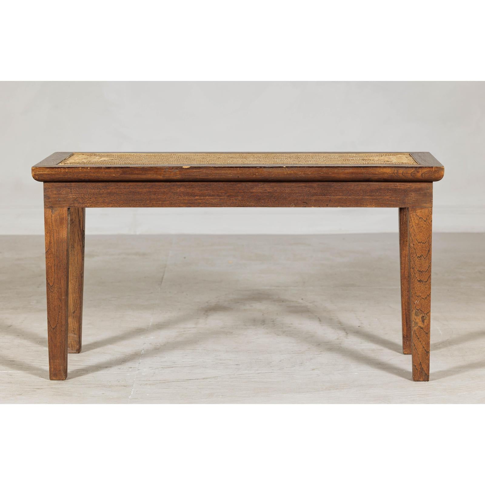 Vintage Country Style Asian Hardwood Bench with Hand-Woven Rattan Top-6. Asian &amp; Chinese Furniture, Art, Antiques, Vintage Home Décor for sale at FEA Home