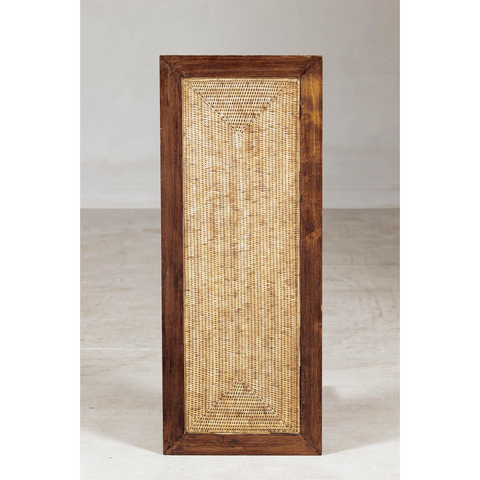 Vintage Country Style Asian Hardwood Bench with Hand-Woven Rattan Top-8. Asian &amp; Chinese Furniture, Art, Antiques, Vintage Home Décor for sale at FEA Home