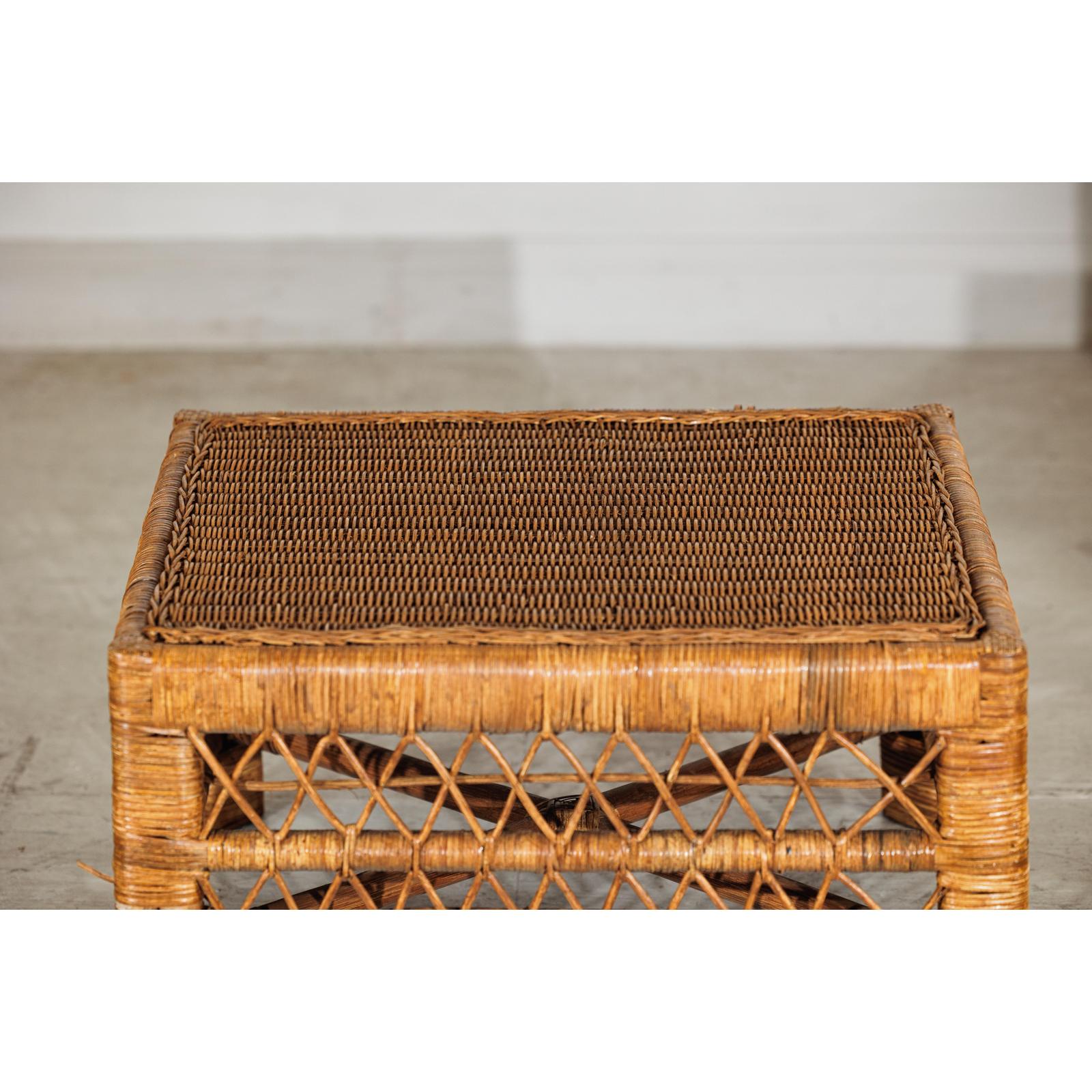 Vintage Country Style Low Rectangular Rattan Coffee Table with Lattice Base-10. Asian &amp; Chinese Furniture, Art, Antiques, Vintage Home Décor for sale at FEA Home