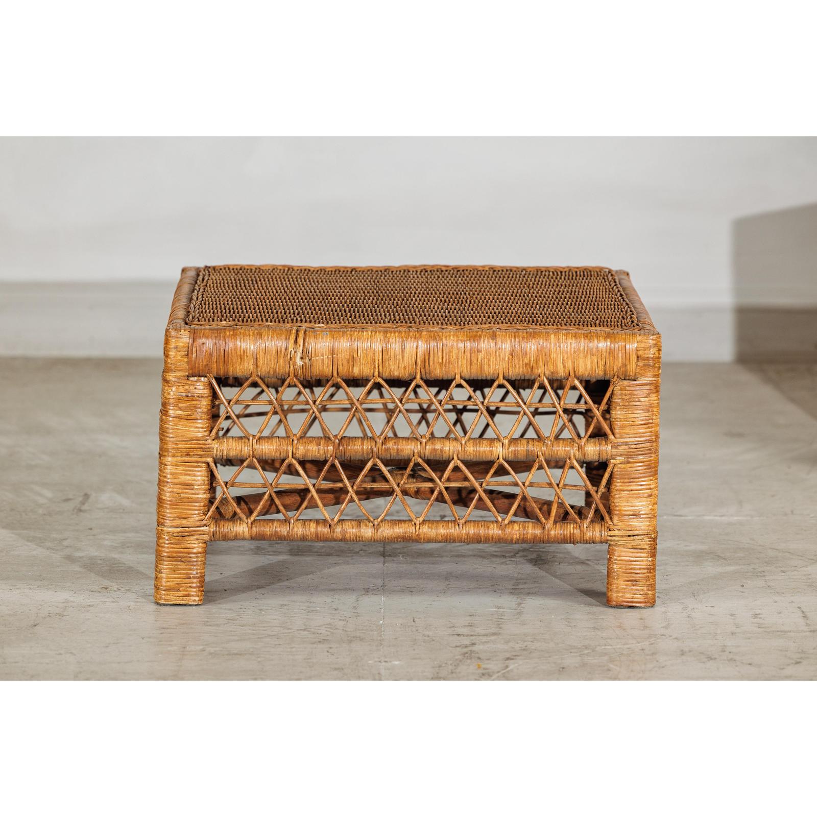Vintage Country Style Low Rectangular Rattan Coffee Table with Lattice Base-5. Asian &amp; Chinese Furniture, Art, Antiques, Vintage Home Décor for sale at FEA Home