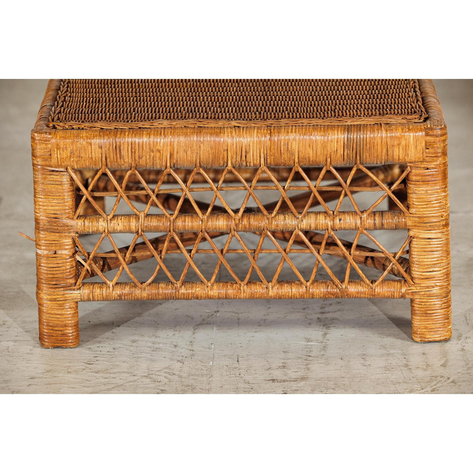 Vintage Country Style Low Rectangular Rattan Coffee Table with Lattice Base-7. Asian &amp; Chinese Furniture, Art, Antiques, Vintage Home Décor for sale at FEA Home