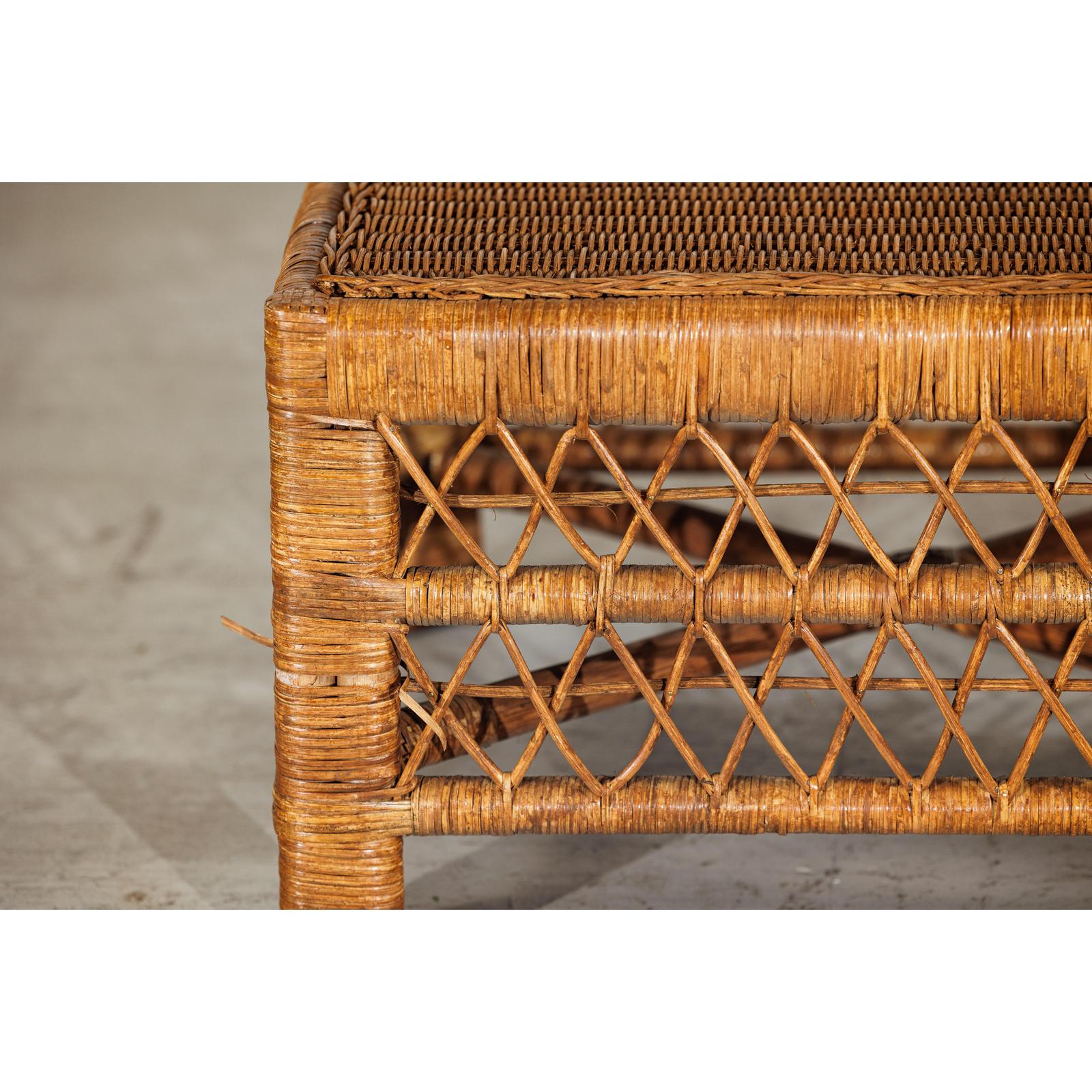 Vintage Country Style Low Rectangular Rattan Coffee Table with Lattice Base-8. Asian &amp; Chinese Furniture, Art, Antiques, Vintage Home Décor for sale at FEA Home