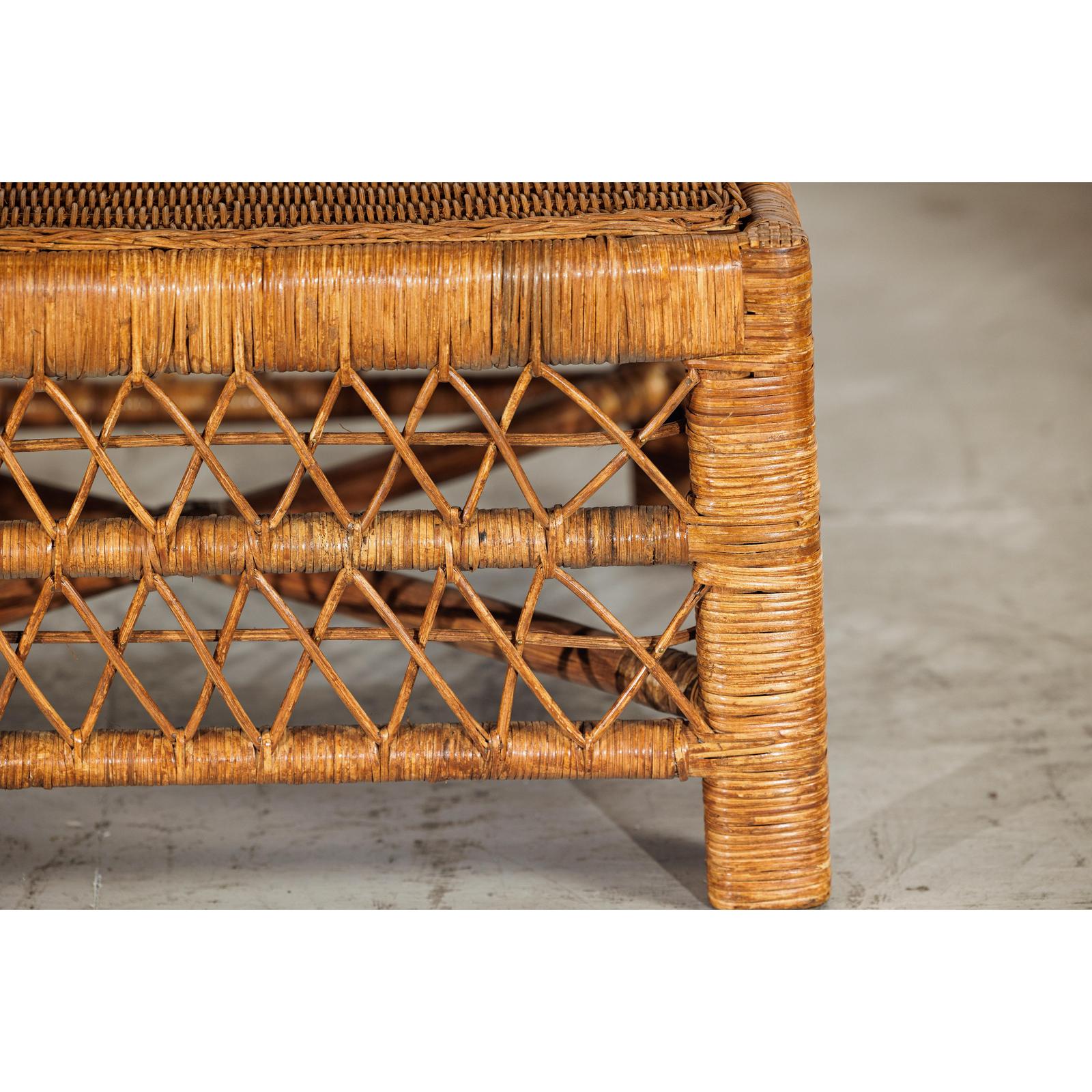 Vintage Country Style Low Rectangular Rattan Coffee Table with Lattice Base-9. Asian &amp; Chinese Furniture, Art, Antiques, Vintage Home Décor for sale at FEA Home