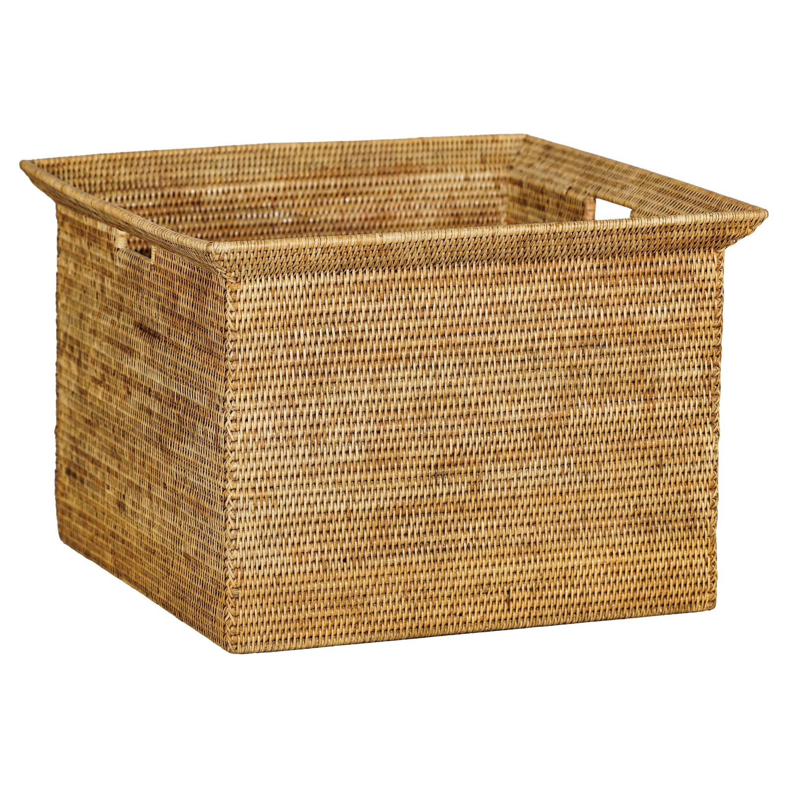 Vintage Country Style Rattan Storage Basket with Side Handles-1. Asian & Chinese Furniture, Art, Antiques, Vintage Home Décor for sale at FEA Home