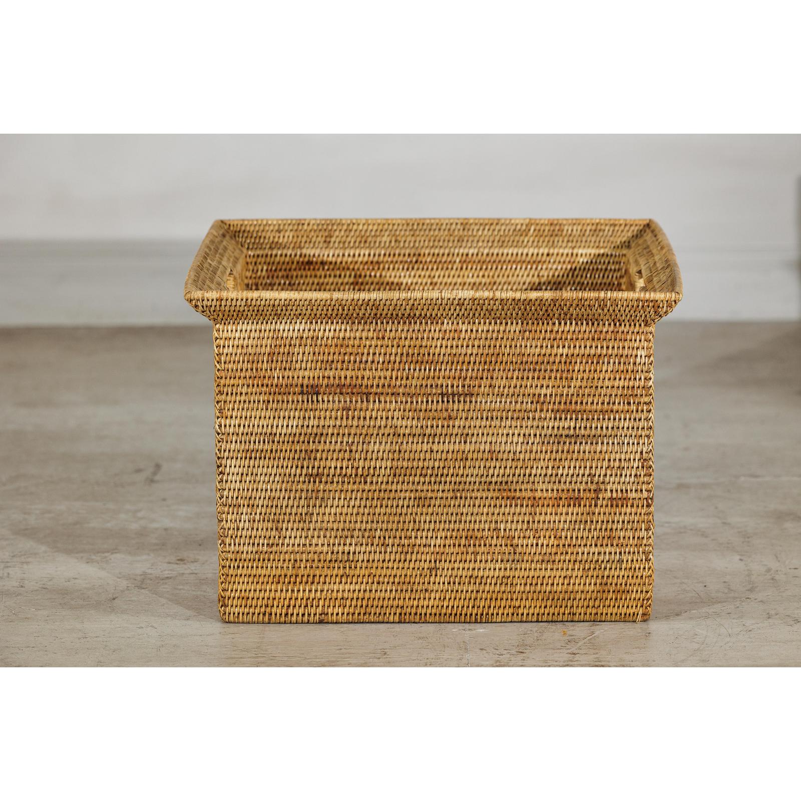 Vintage Country Style Rattan Storage Basket with Side Handles-11. Asian &amp; Chinese Furniture, Art, Antiques, Vintage Home Décor for sale at FEA Home