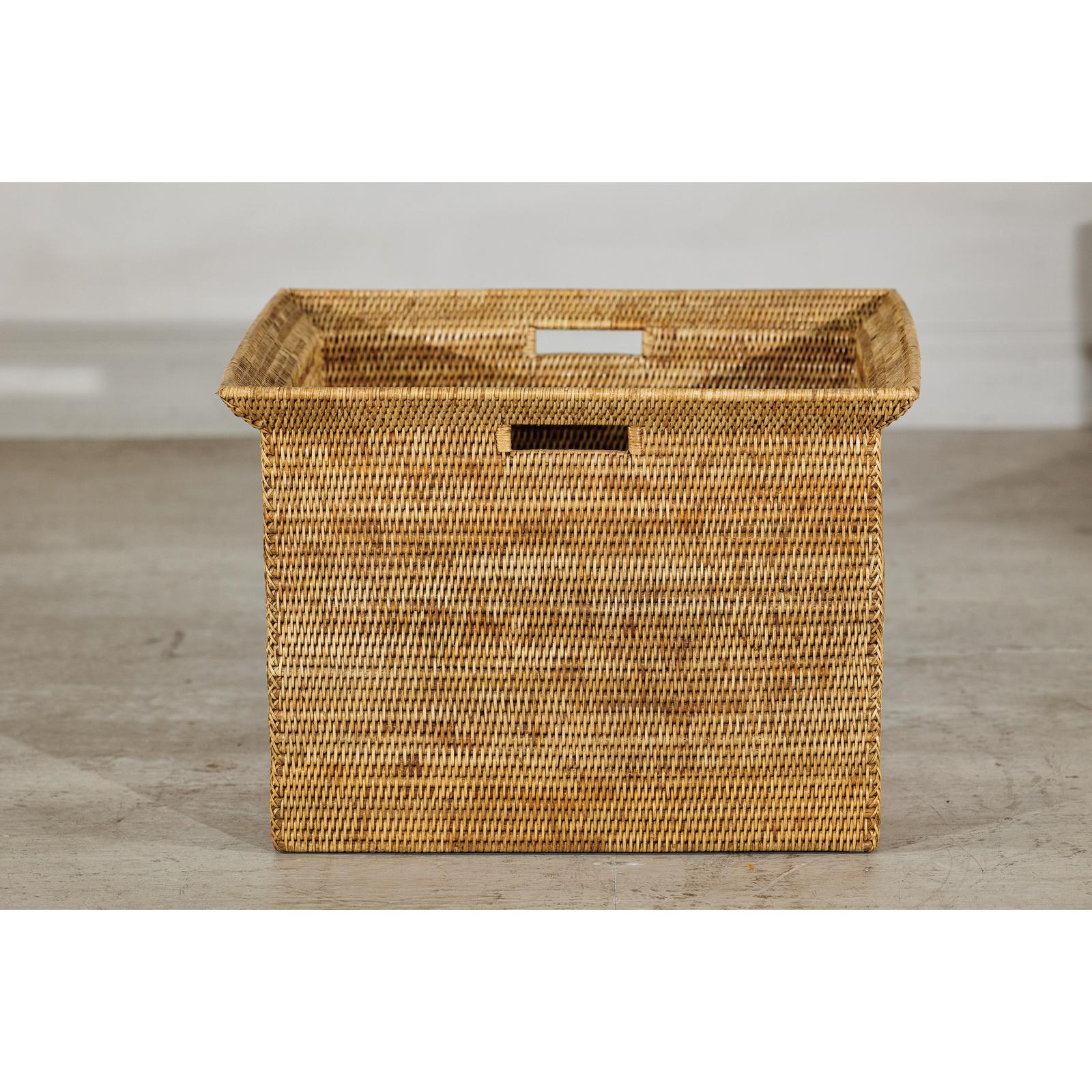 Vintage Country Style Rattan Storage Basket with Side Handles-12. Asian &amp; Chinese Furniture, Art, Antiques, Vintage Home Décor for sale at FEA Home