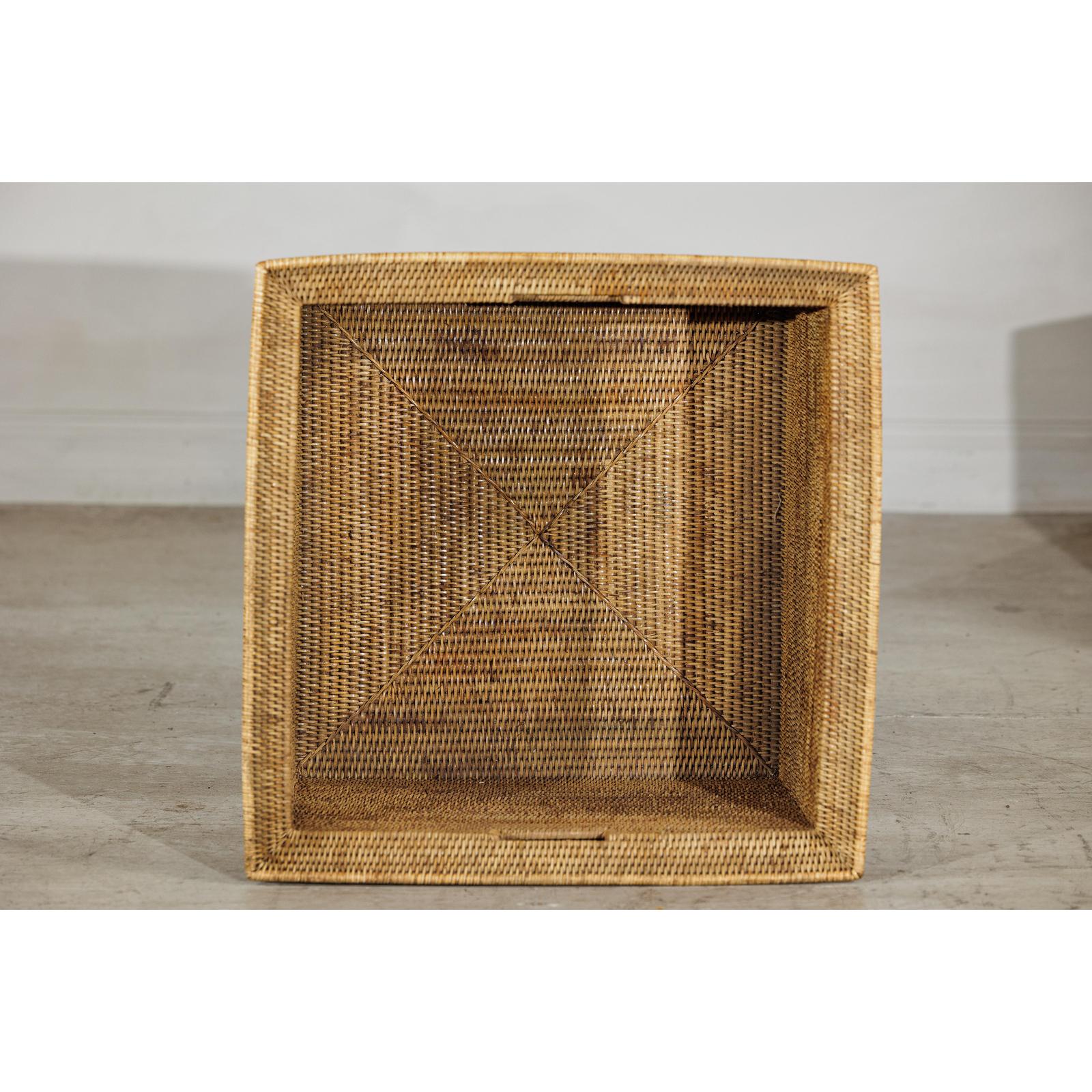 Vintage Country Style Rattan Storage Basket with Side Handles-13. Asian &amp; Chinese Furniture, Art, Antiques, Vintage Home Décor for sale at FEA Home