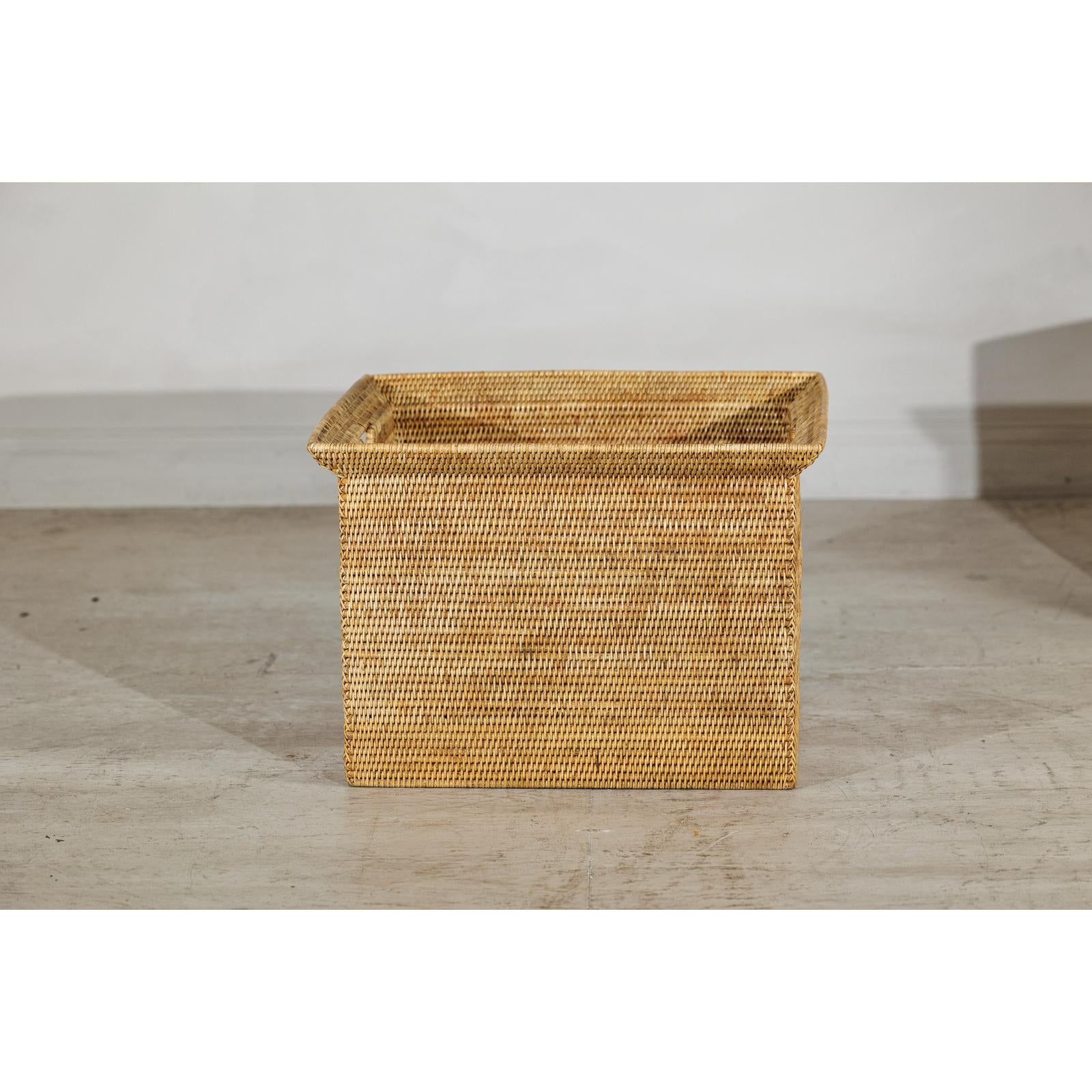 Vintage Country Style Rattan Storage Basket with Side Handles-14. Asian &amp; Chinese Furniture, Art, Antiques, Vintage Home Décor for sale at FEA Home