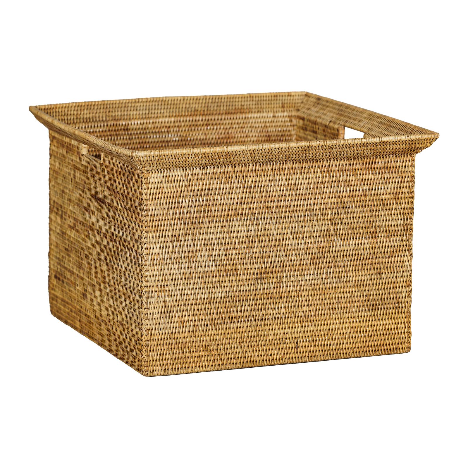 Vintage Country Style Rattan Storage Basket with Side Handles-15. Asian &amp; Chinese Furniture, Art, Antiques, Vintage Home Décor for sale at FEA Home
