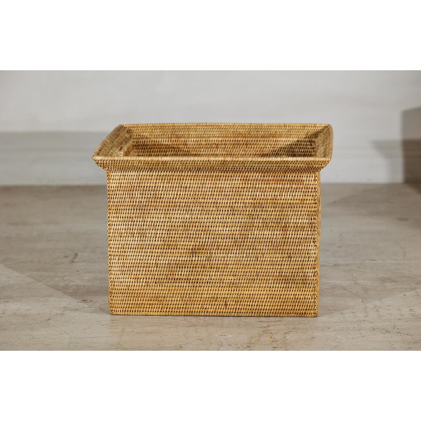 Vintage Country Style Rattan Storage Basket with Side Handles-3. Asian &amp; Chinese Furniture, Art, Antiques, Vintage Home Décor for sale at FEA Home