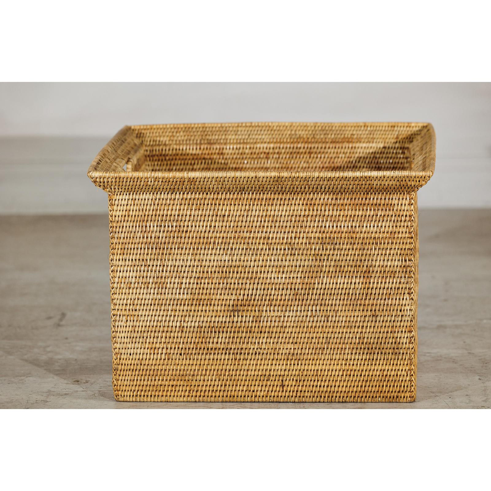 Vintage Country Style Rattan Storage Basket with Side Handles-4. Asian &amp; Chinese Furniture, Art, Antiques, Vintage Home Décor for sale at FEA Home