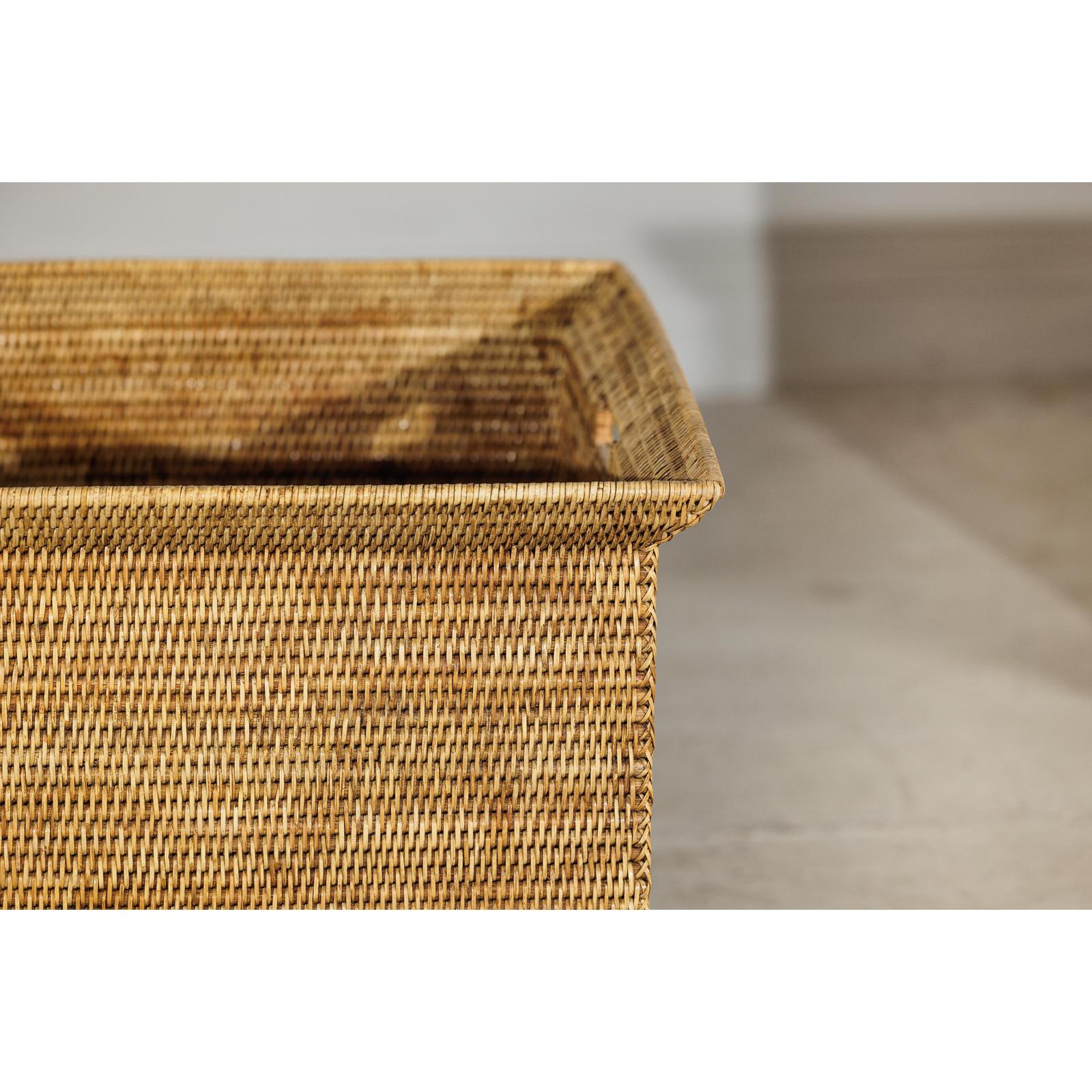 Vintage Country Style Rattan Storage Basket with Side Handles-6. Asian &amp; Chinese Furniture, Art, Antiques, Vintage Home Décor for sale at FEA Home