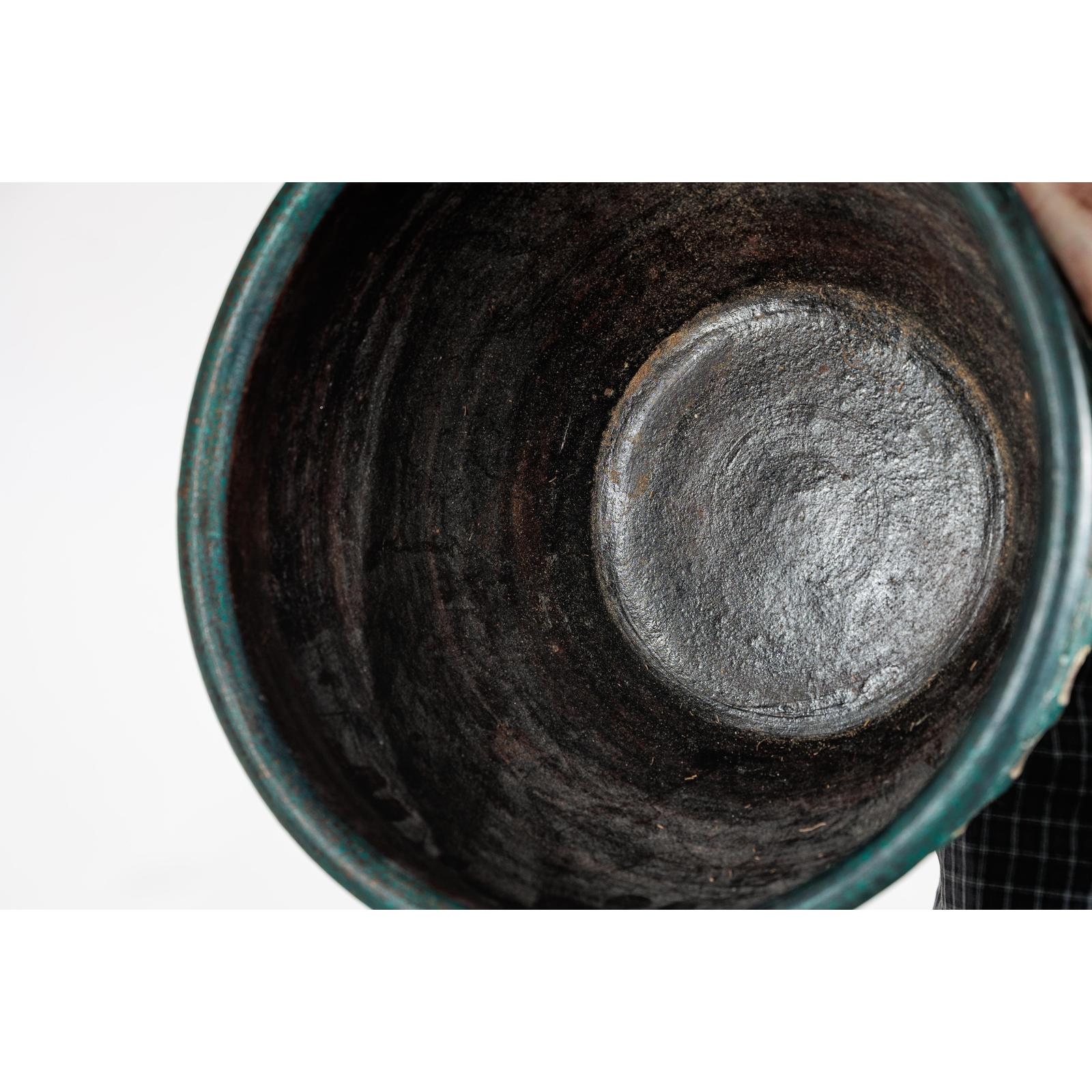 Vintage Emerald-Green Terracotta Planter with Carved Motifs - image 11