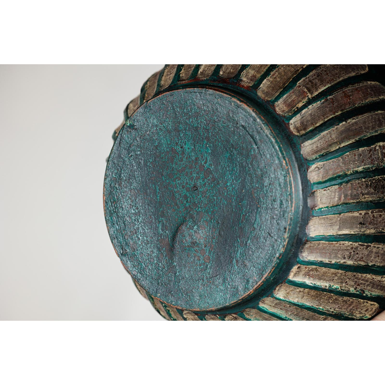 Vintage Emerald-Green Terracotta Planter with Carved Motifs - image 12