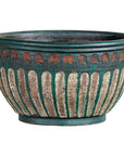 Vintage Emerald-Green Terracotta Planter with Carved Motifs - image 1