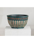 Vintage Emerald-Green Terracotta Planter with Carved Motifs - image 3