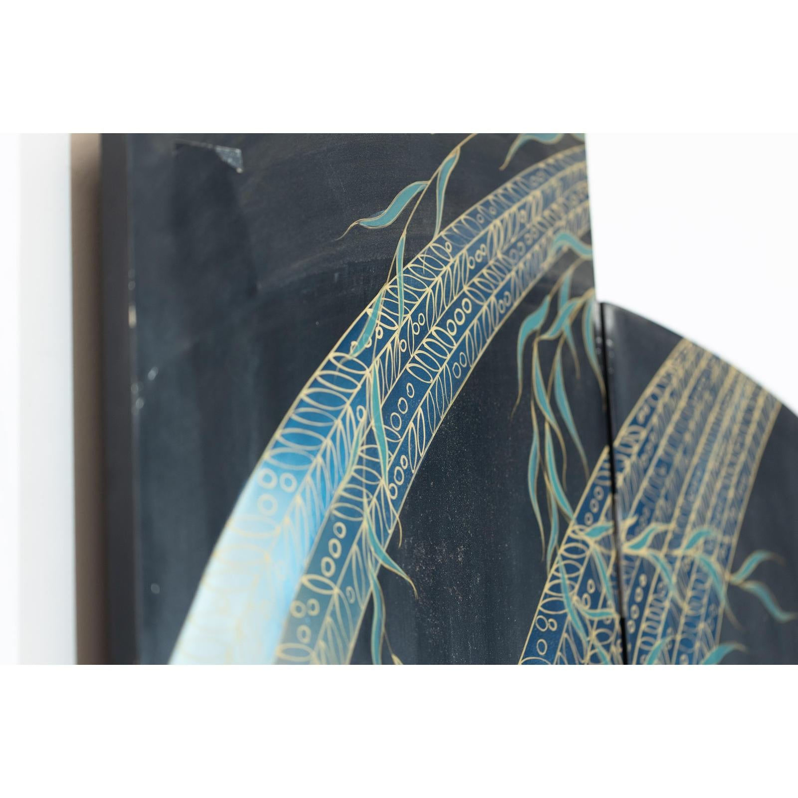 Vintage Four-Panel Black Lacquer Folding Screen with Hand-Painted Crane Motif-12. Asian &amp; Chinese Furniture, Art, Antiques, Vintage Home Décor for sale at FEA Home