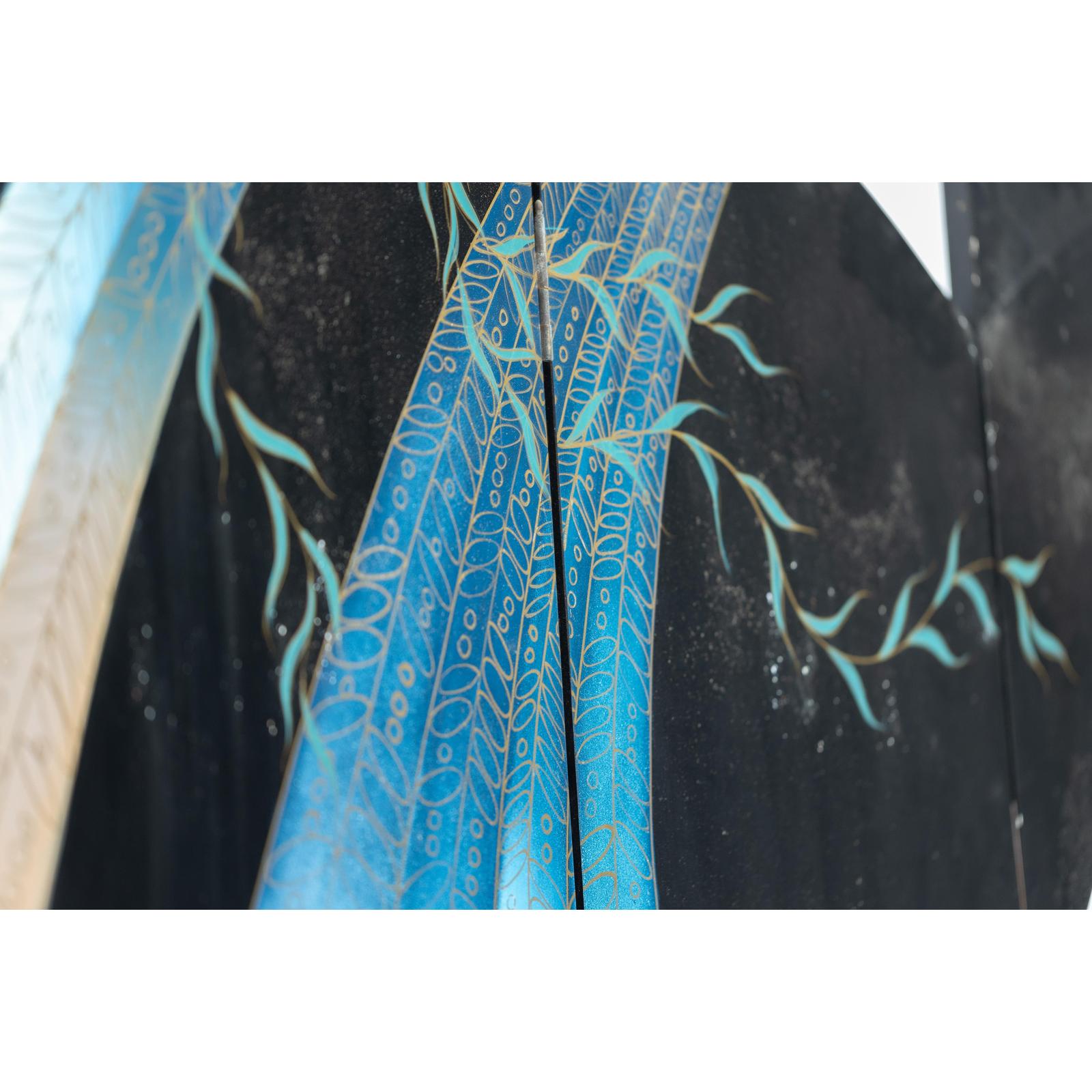 Vintage Four-Panel Black Lacquer Folding Screen with Hand-Painted Crane Motif-13. Asian &amp; Chinese Furniture, Art, Antiques, Vintage Home Décor for sale at FEA Home