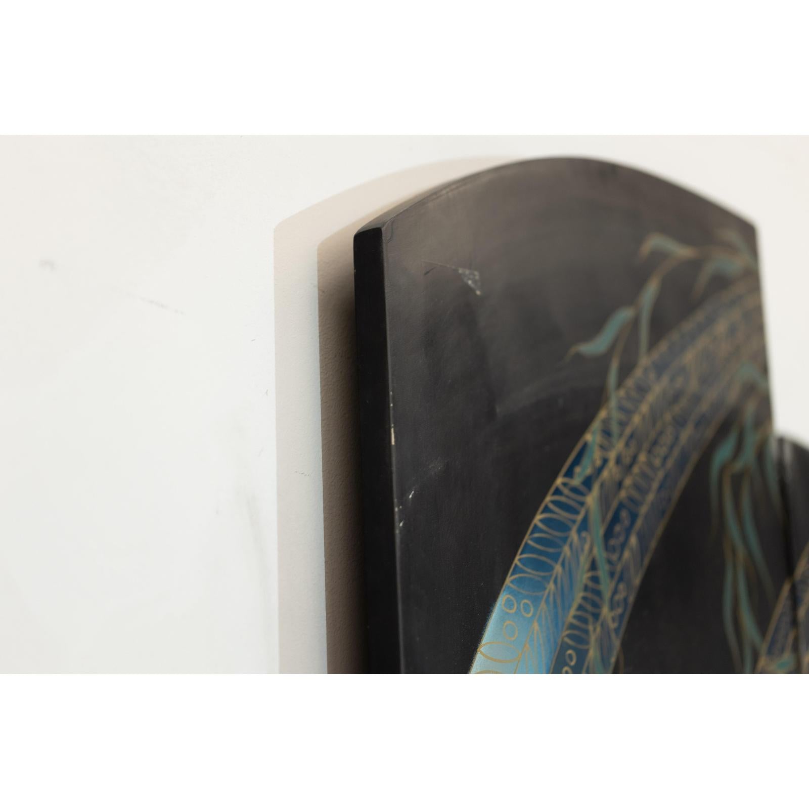 Vintage Four-Panel Black Lacquer Folding Screen with Hand-Painted Crane Motif-14. Asian &amp; Chinese Furniture, Art, Antiques, Vintage Home Décor for sale at FEA Home
