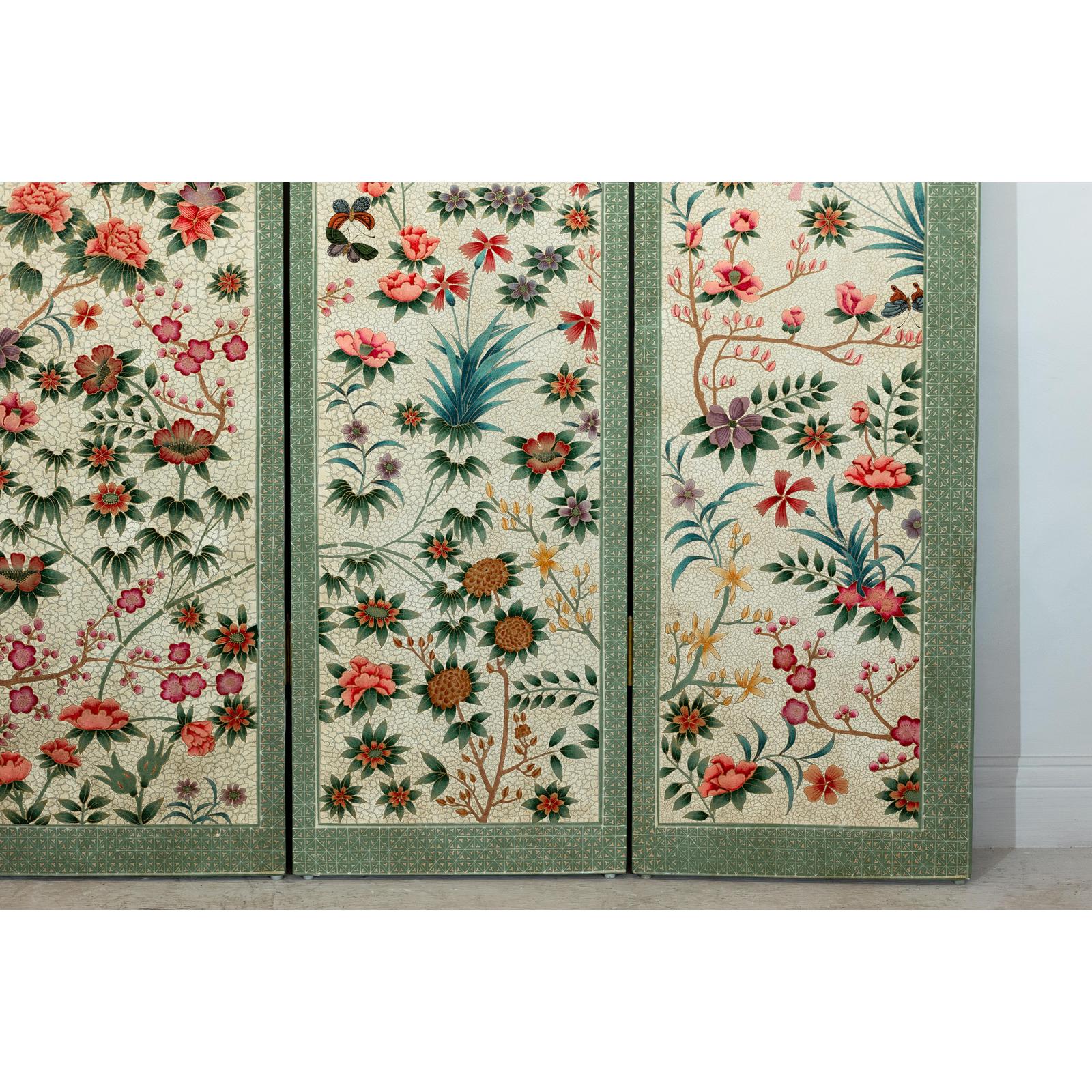 Vintage Four-Panel Polychrome Floral Folding Screen with Scalloped Accents-10. Asian &amp; Chinese Furniture, Art, Antiques, Vintage Home Décor for sale at FEA Home