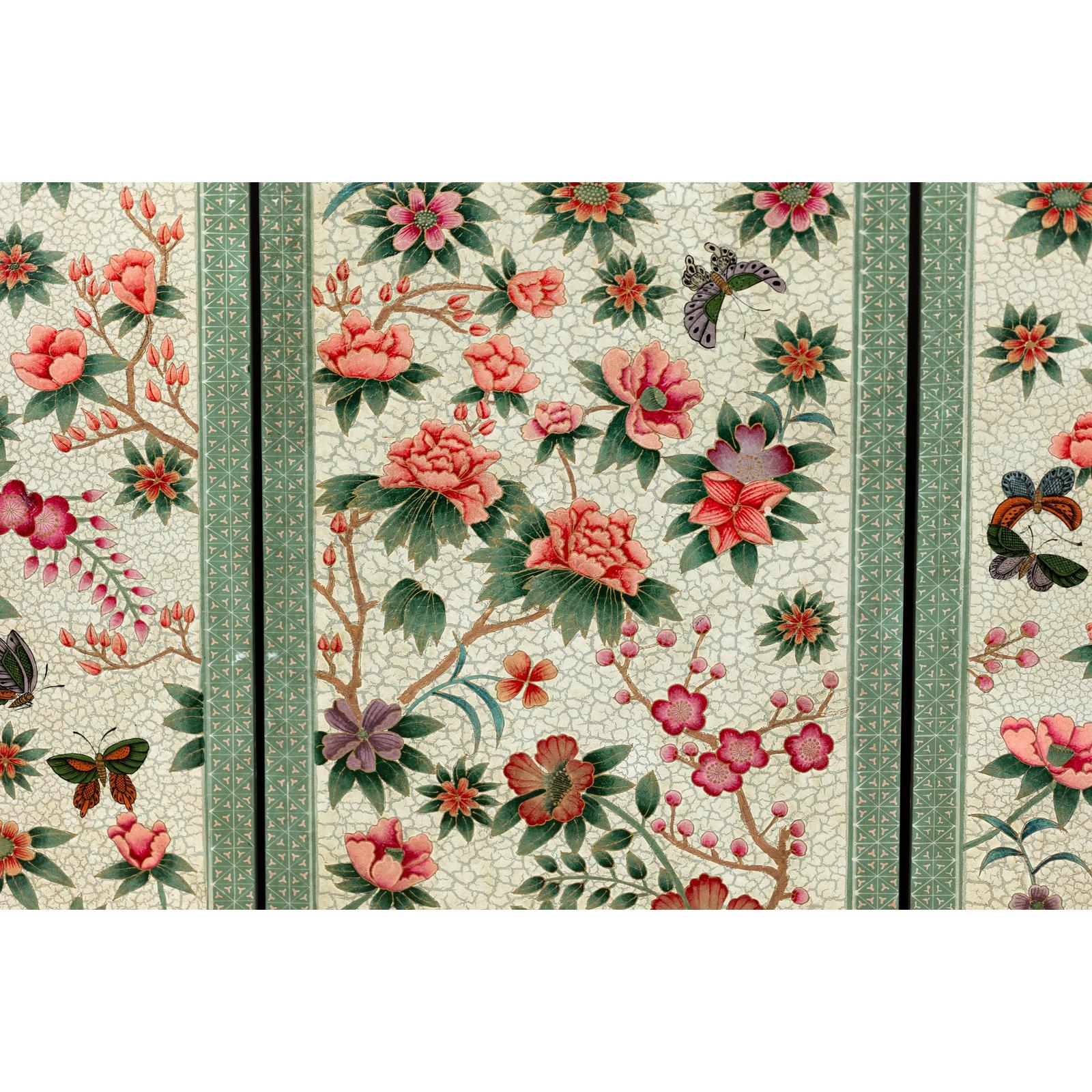 Vintage Four-Panel Polychrome Floral Folding Screen with Scalloped Accents-11. Asian &amp; Chinese Furniture, Art, Antiques, Vintage Home Décor for sale at FEA Home