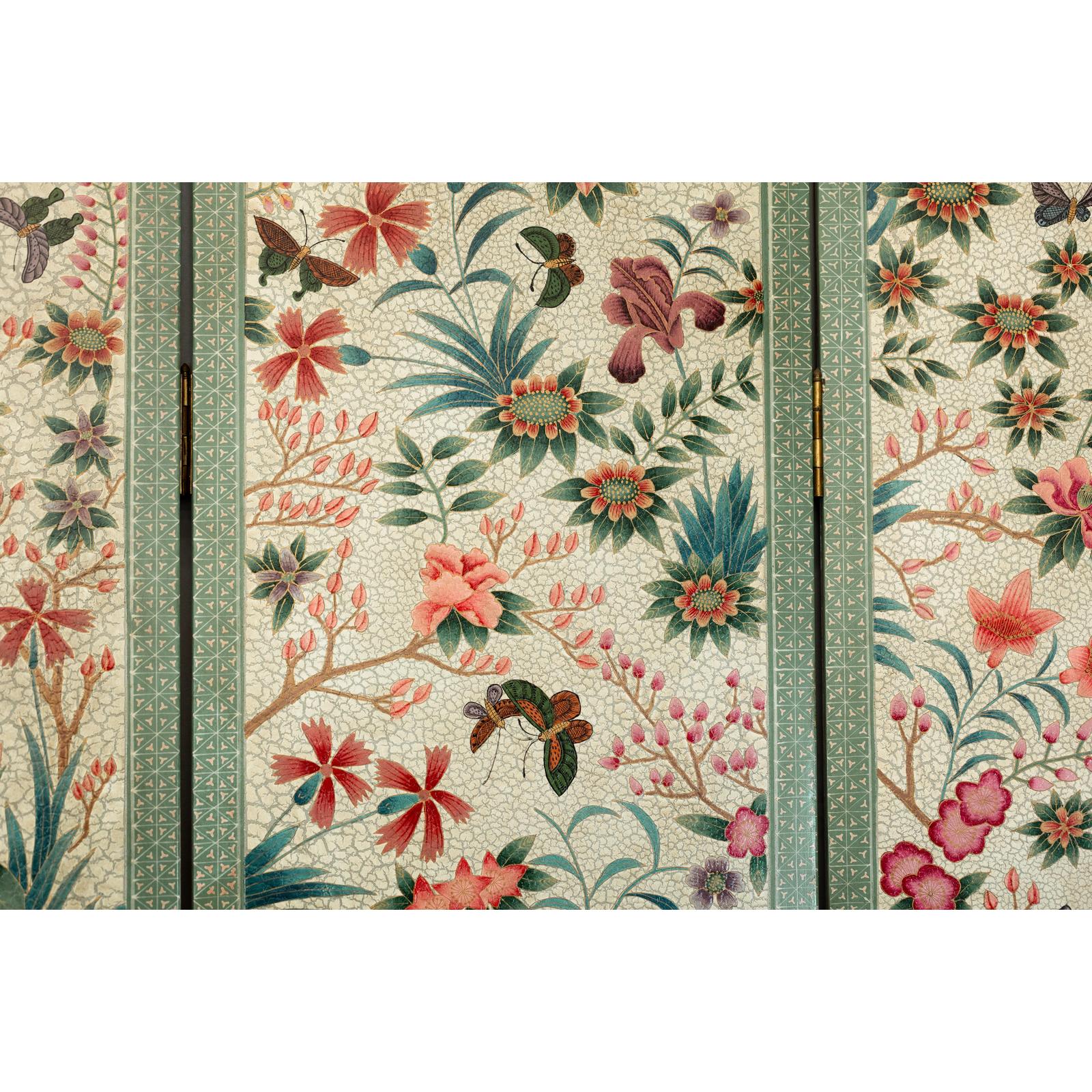 Vintage Four-Panel Polychrome Floral Folding Screen with Scalloped Accents-13. Asian &amp; Chinese Furniture, Art, Antiques, Vintage Home Décor for sale at FEA Home