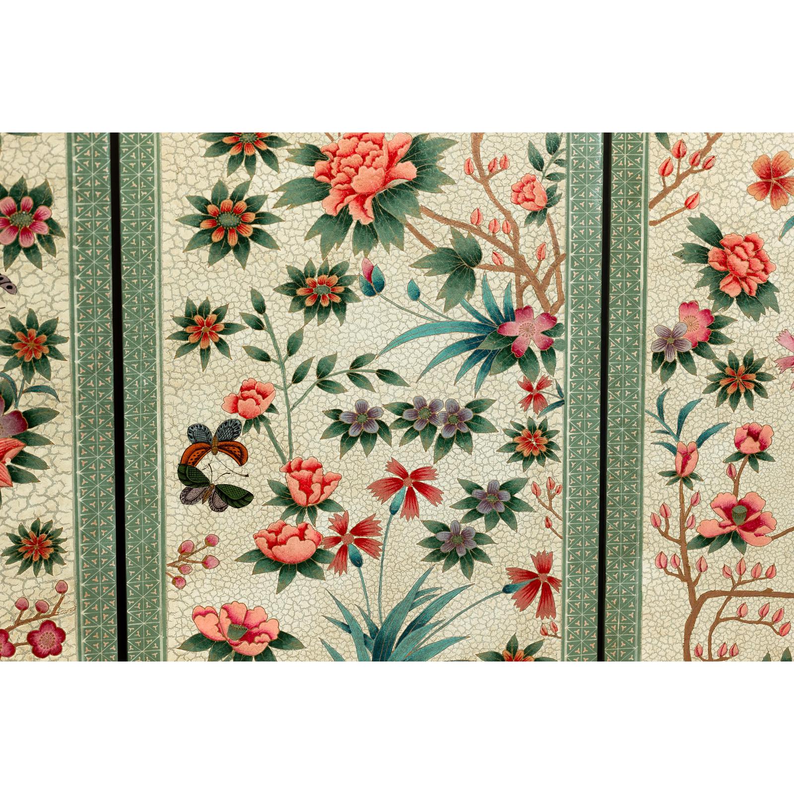 Vintage Four-Panel Polychrome Floral Folding Screen with Scalloped Accents-14. Asian &amp; Chinese Furniture, Art, Antiques, Vintage Home Décor for sale at FEA Home