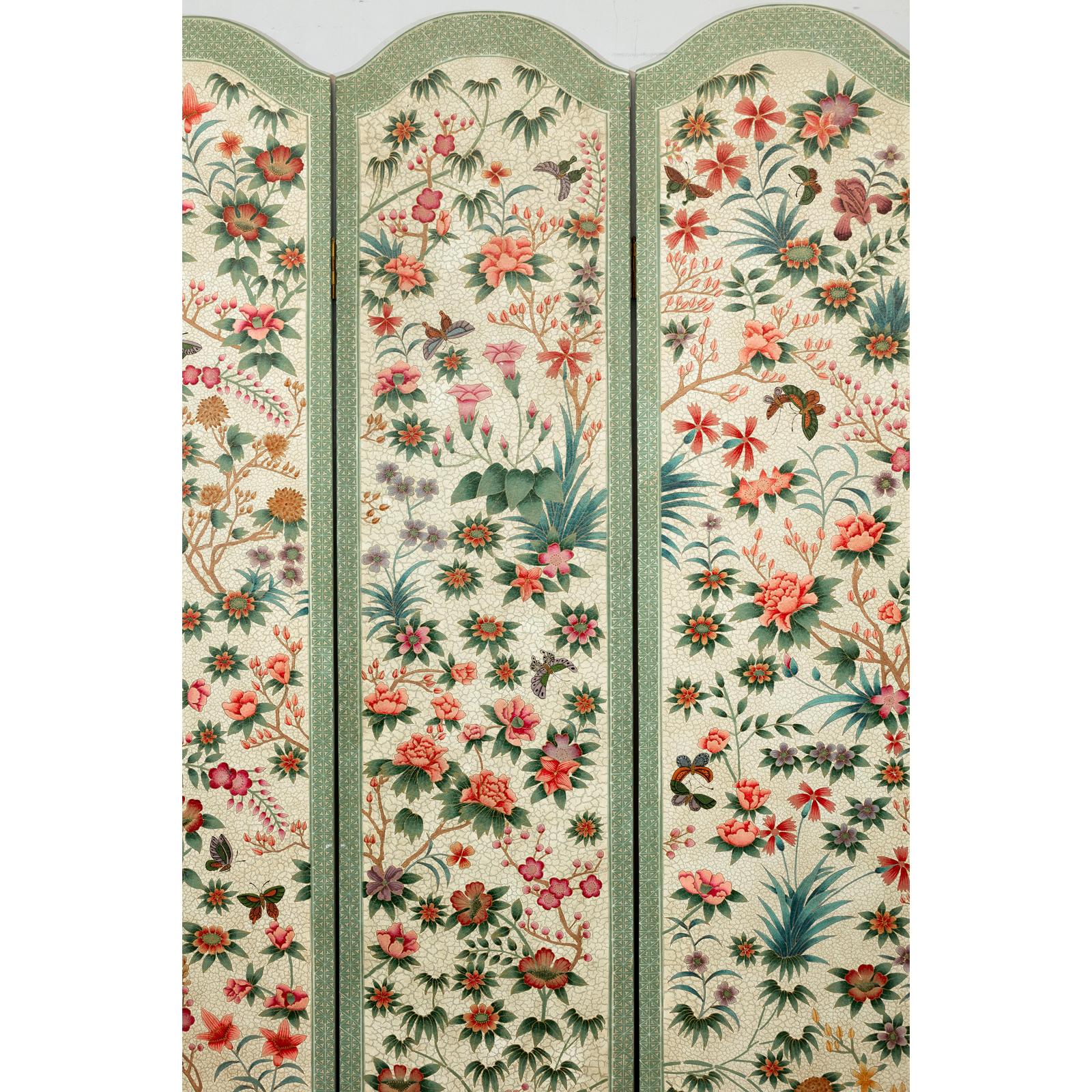 Vintage Four-Panel Polychrome Floral Folding Screen with Scalloped Accents-18. Asian &amp; Chinese Furniture, Art, Antiques, Vintage Home Décor for sale at FEA Home
