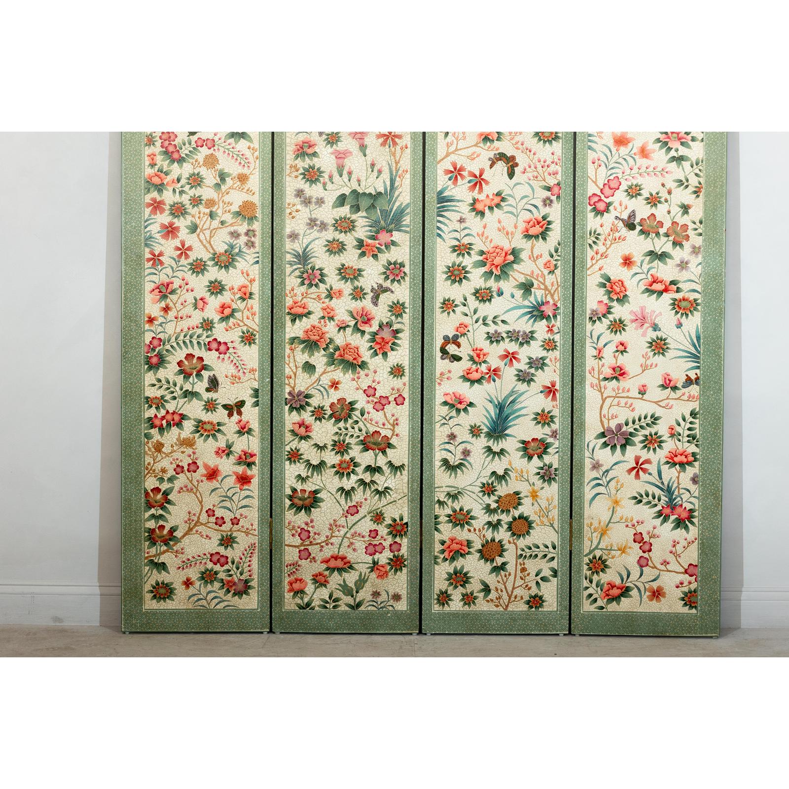 Vintage Four-Panel Polychrome Floral Folding Screen with Scalloped Accents-5. Asian &amp; Chinese Furniture, Art, Antiques, Vintage Home Décor for sale at FEA Home