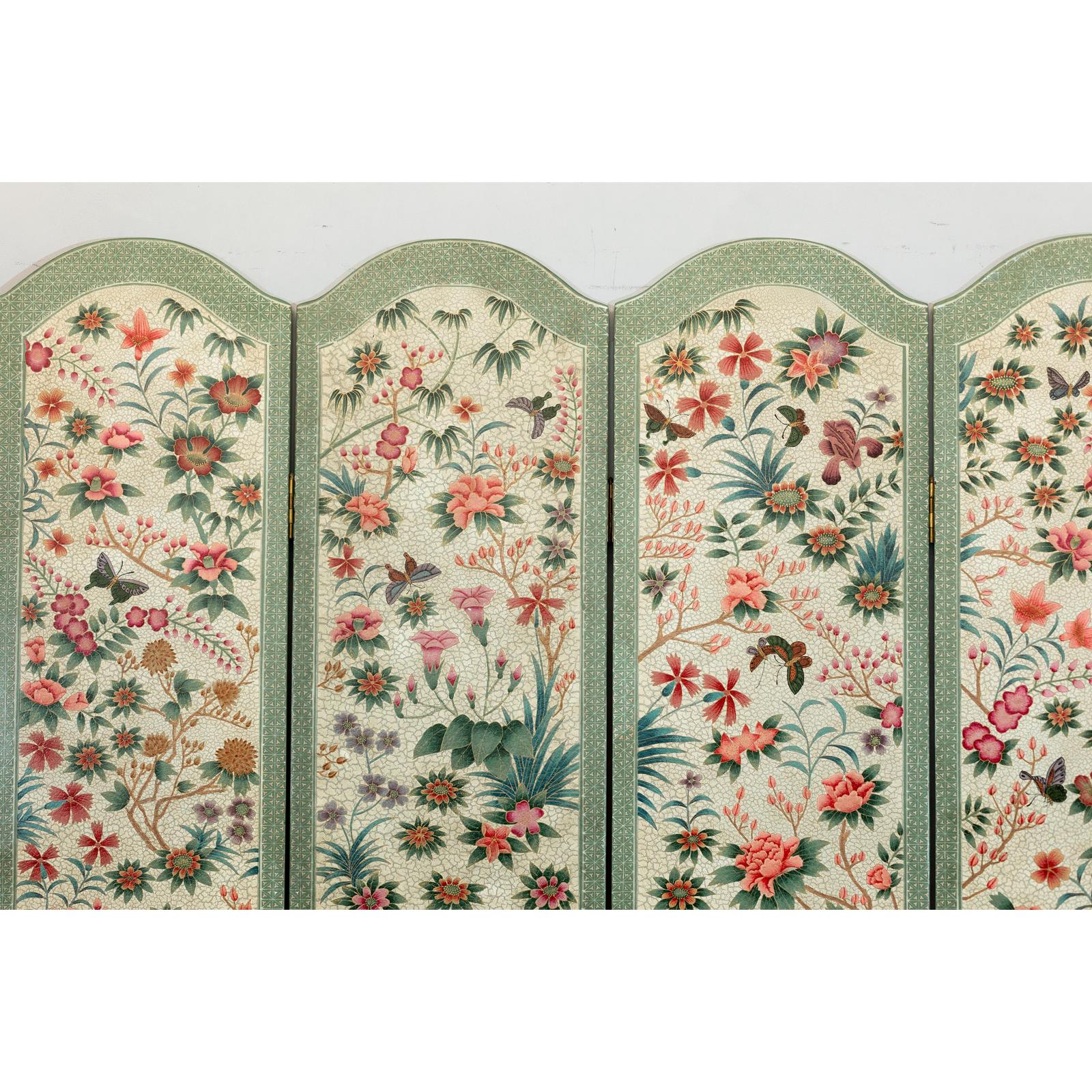 Vintage Four-Panel Polychrome Floral Folding Screen with Scalloped Accents-6. Asian &amp; Chinese Furniture, Art, Antiques, Vintage Home Décor for sale at FEA Home