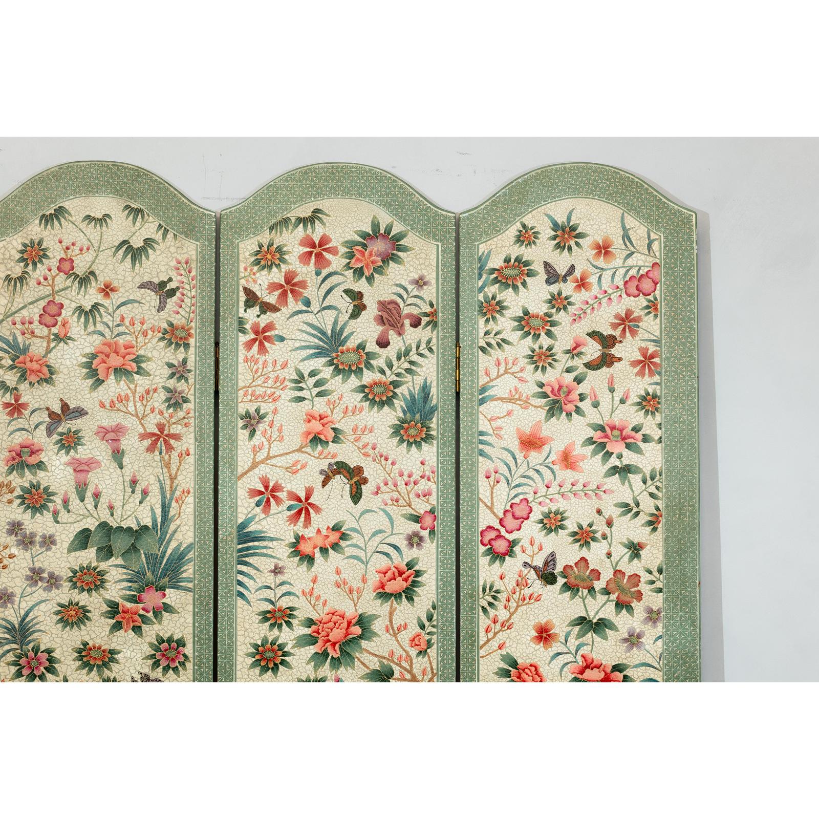 Vintage Four-Panel Polychrome Floral Folding Screen with Scalloped Accents-7. Asian &amp; Chinese Furniture, Art, Antiques, Vintage Home Décor for sale at FEA Home