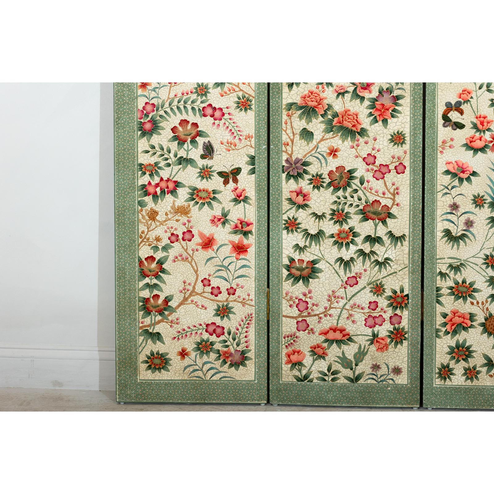 Vintage Four-Panel Polychrome Floral Folding Screen with Scalloped Accents-8. Asian &amp; Chinese Furniture, Art, Antiques, Vintage Home Décor for sale at FEA Home
