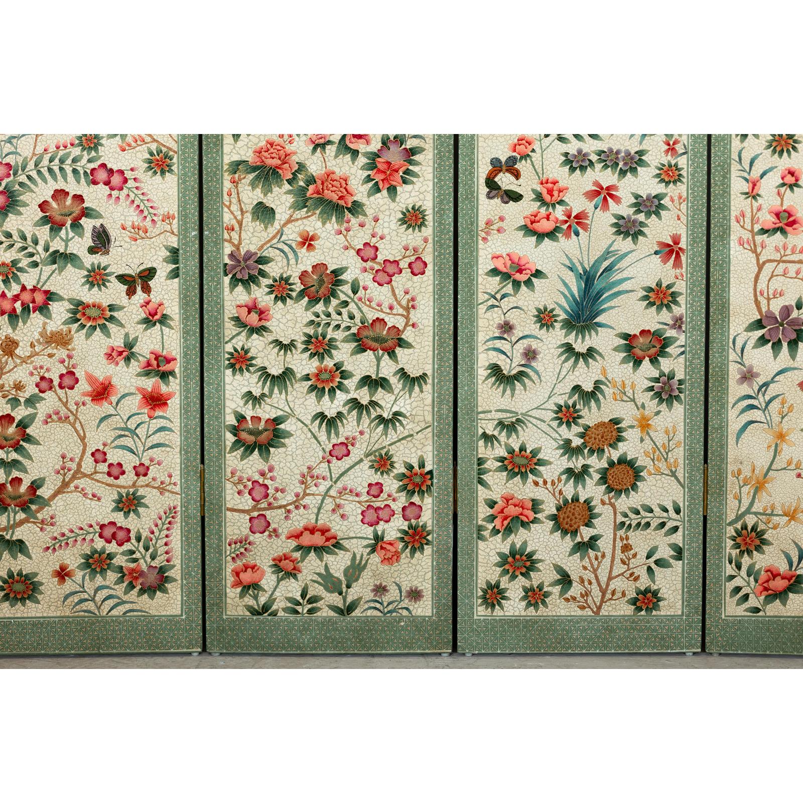 Vintage Four-Panel Polychrome Floral Folding Screen with Scalloped Accents-9. Asian &amp; Chinese Furniture, Art, Antiques, Vintage Home Décor for sale at FEA Home