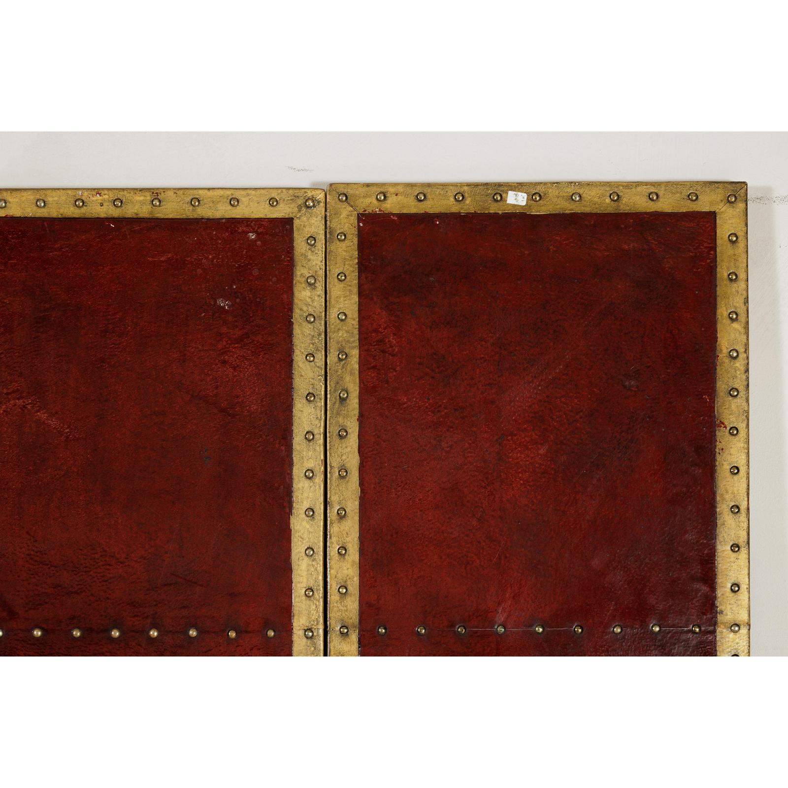 Vintage Four-Panel Screen in Oxblood Leather with Brass Nailhead Trim-14. Asian &amp; Chinese Furniture, Art, Antiques, Vintage Home Décor for sale at FEA Home