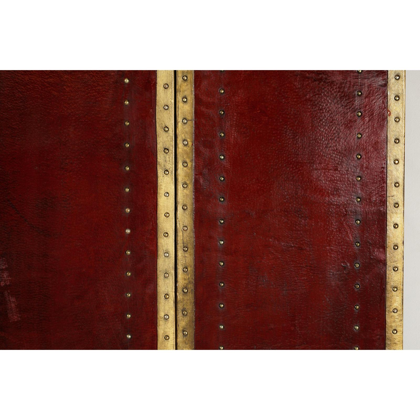Vintage Four-Panel Screen in Oxblood Leather with Brass Nailhead Trim-15. Asian &amp; Chinese Furniture, Art, Antiques, Vintage Home Décor for sale at FEA Home