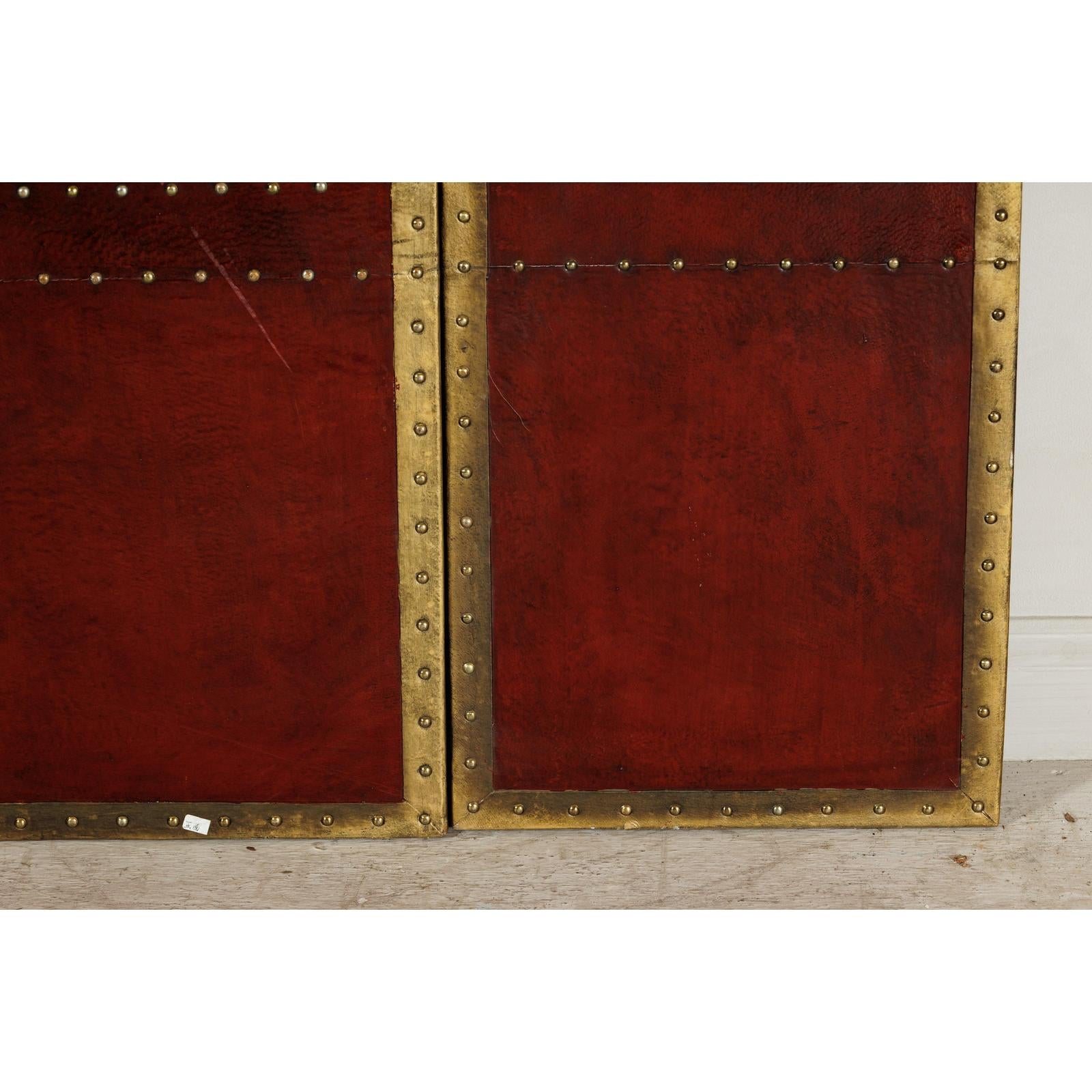 Vintage Four-Panel Screen in Oxblood Leather with Brass Nailhead Trim-16. Asian &amp; Chinese Furniture, Art, Antiques, Vintage Home Décor for sale at FEA Home