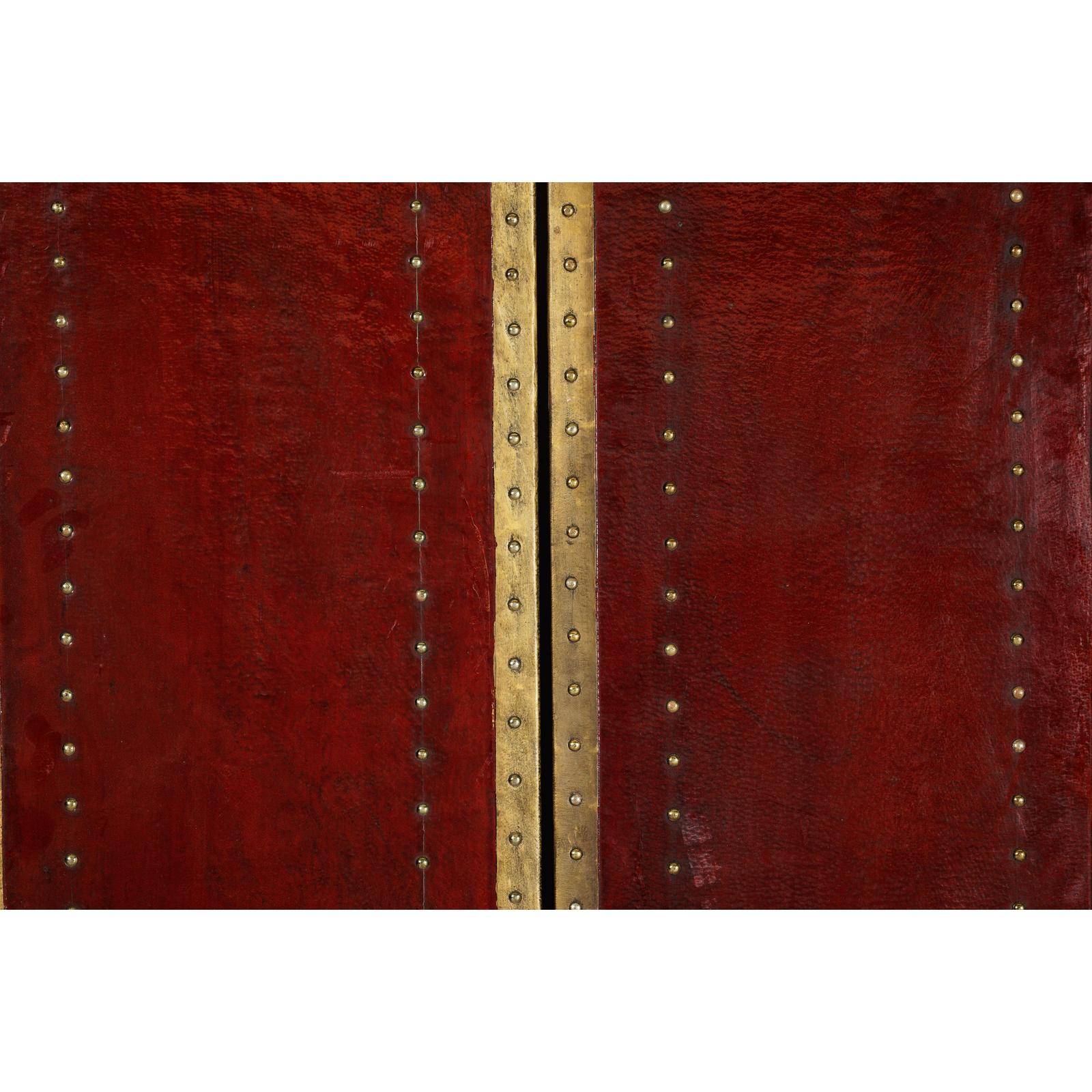 Vintage Four-Panel Screen in Oxblood Leather with Brass Nailhead Trim-17. Asian &amp; Chinese Furniture, Art, Antiques, Vintage Home Décor for sale at FEA Home