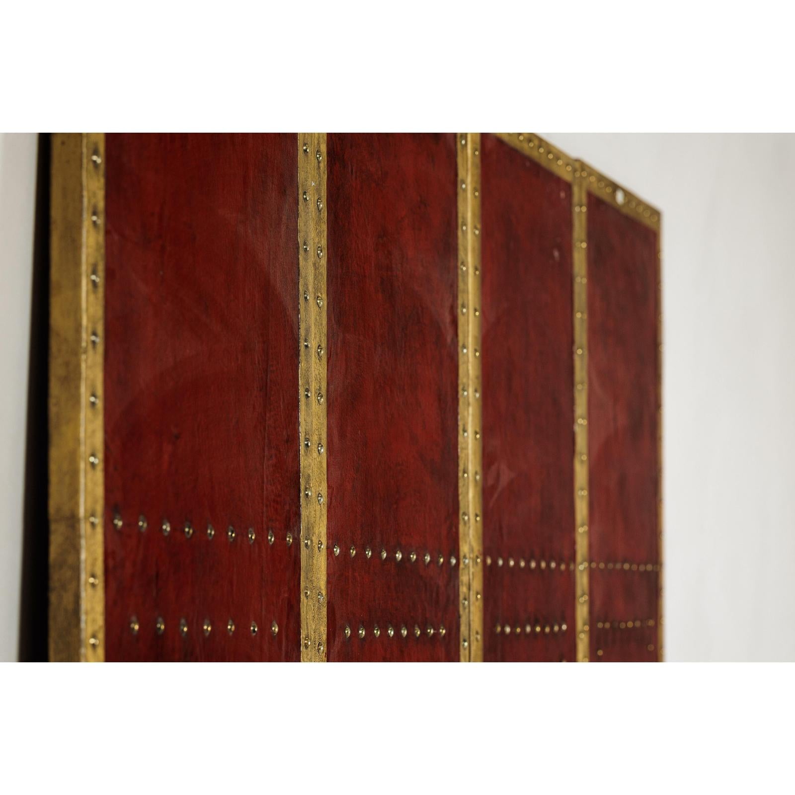 Vintage Four-Panel Screen in Oxblood Leather with Brass Nailhead Trim-18. Asian &amp; Chinese Furniture, Art, Antiques, Vintage Home Décor for sale at FEA Home