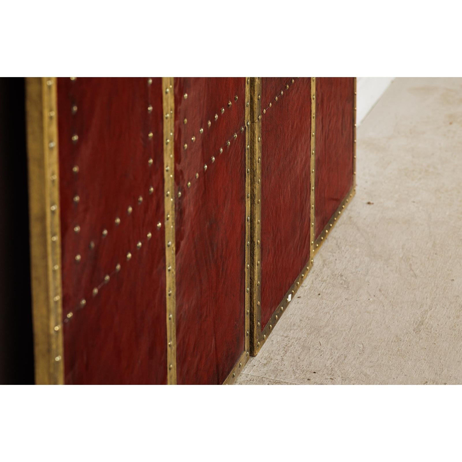 Vintage Four-Panel Screen in Oxblood Leather with Brass Nailhead Trim-20. Asian &amp; Chinese Furniture, Art, Antiques, Vintage Home Décor for sale at FEA Home