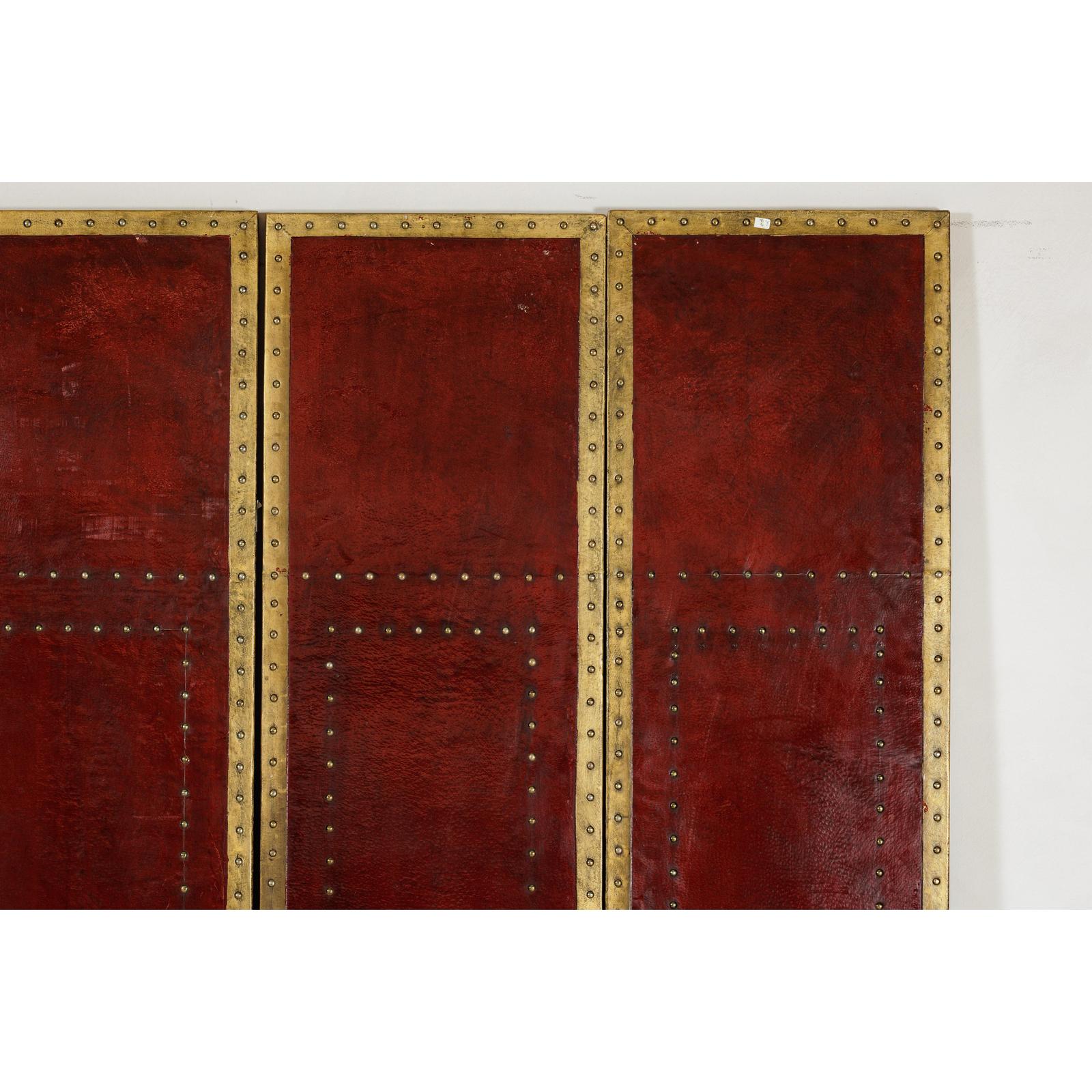 Vintage Four-Panel Screen in Oxblood Leather with Brass Nailhead Trim-8. Asian &amp; Chinese Furniture, Art, Antiques, Vintage Home Décor for sale at FEA Home