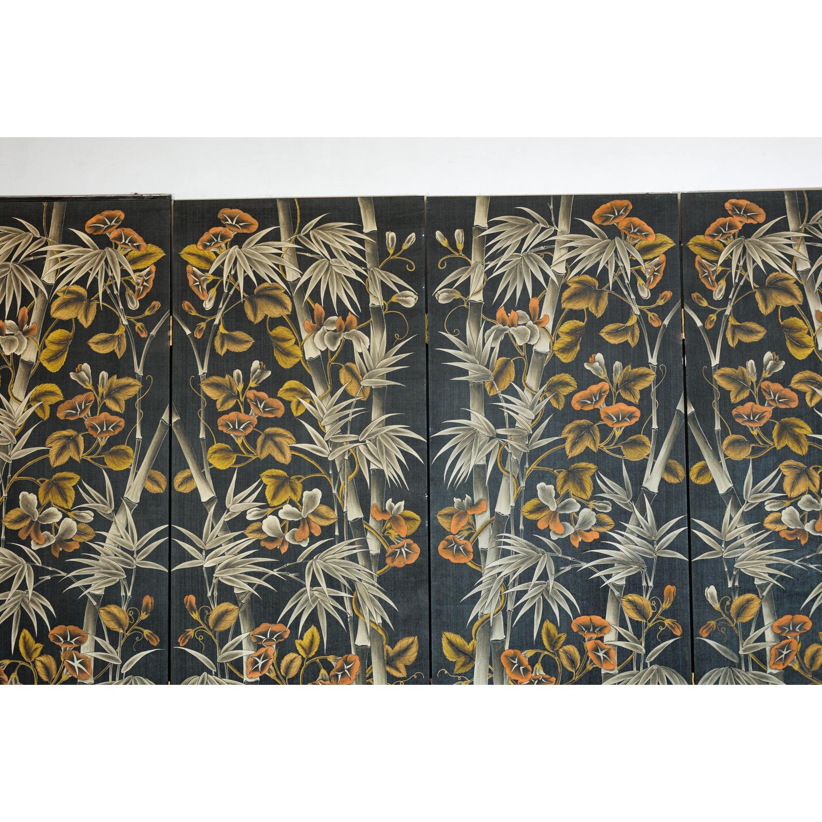 Vintage Four-Panel Screen with Bamboo and Floral Motifs - image 10