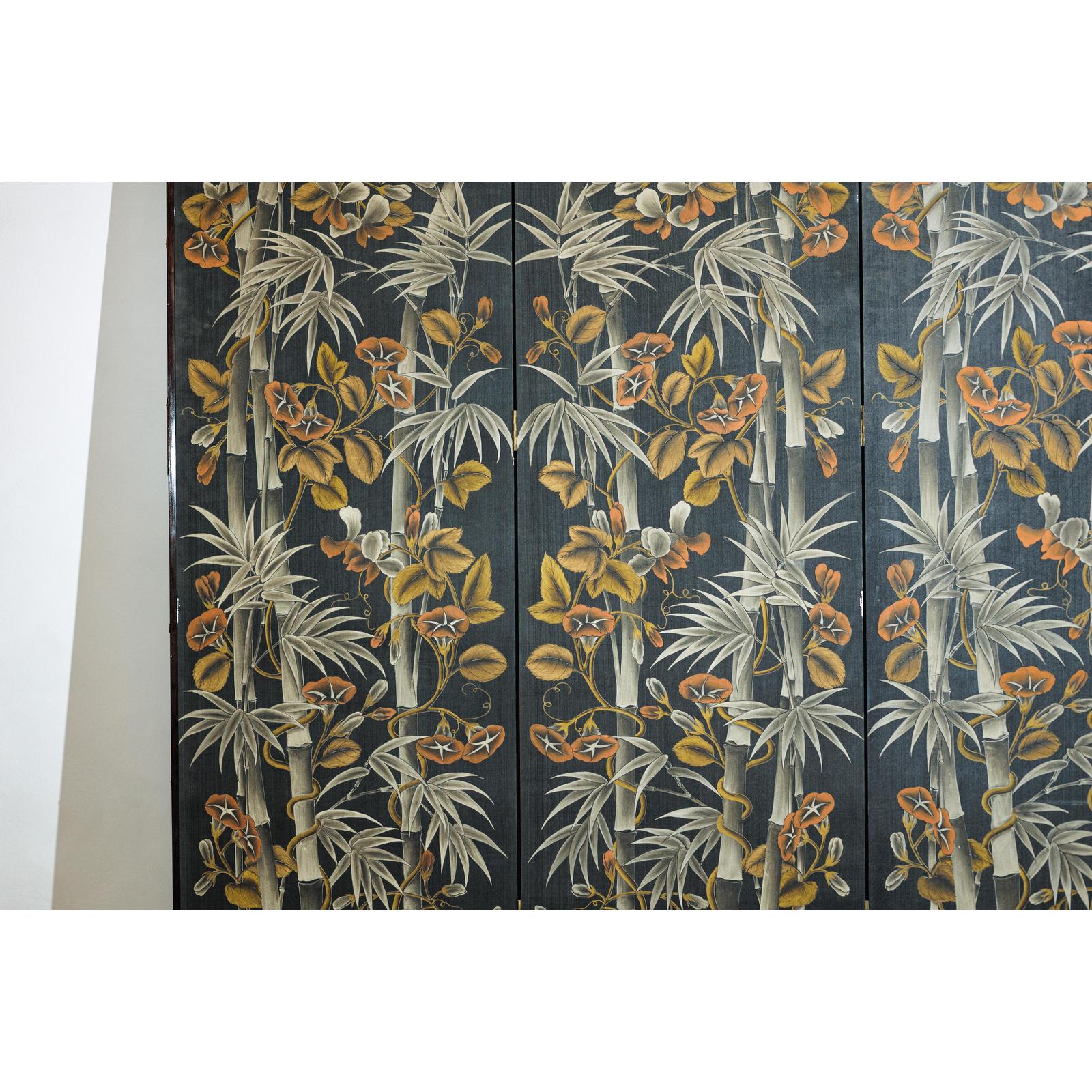 Vintage Four-Panel Screen with Bamboo and Floral Motifs - image 11