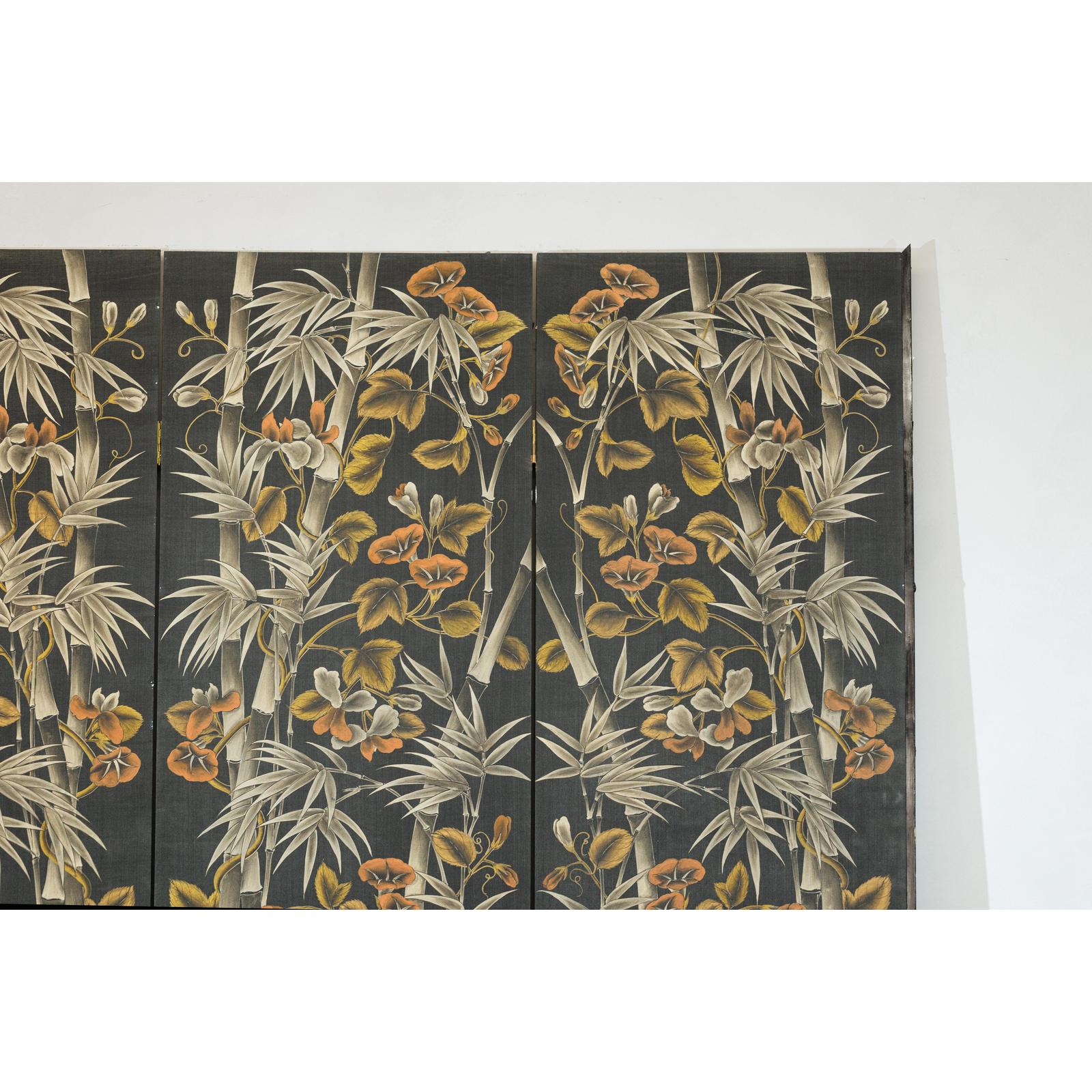 Vintage Four-Panel Screen with Bamboo and Floral Motifs - image 12