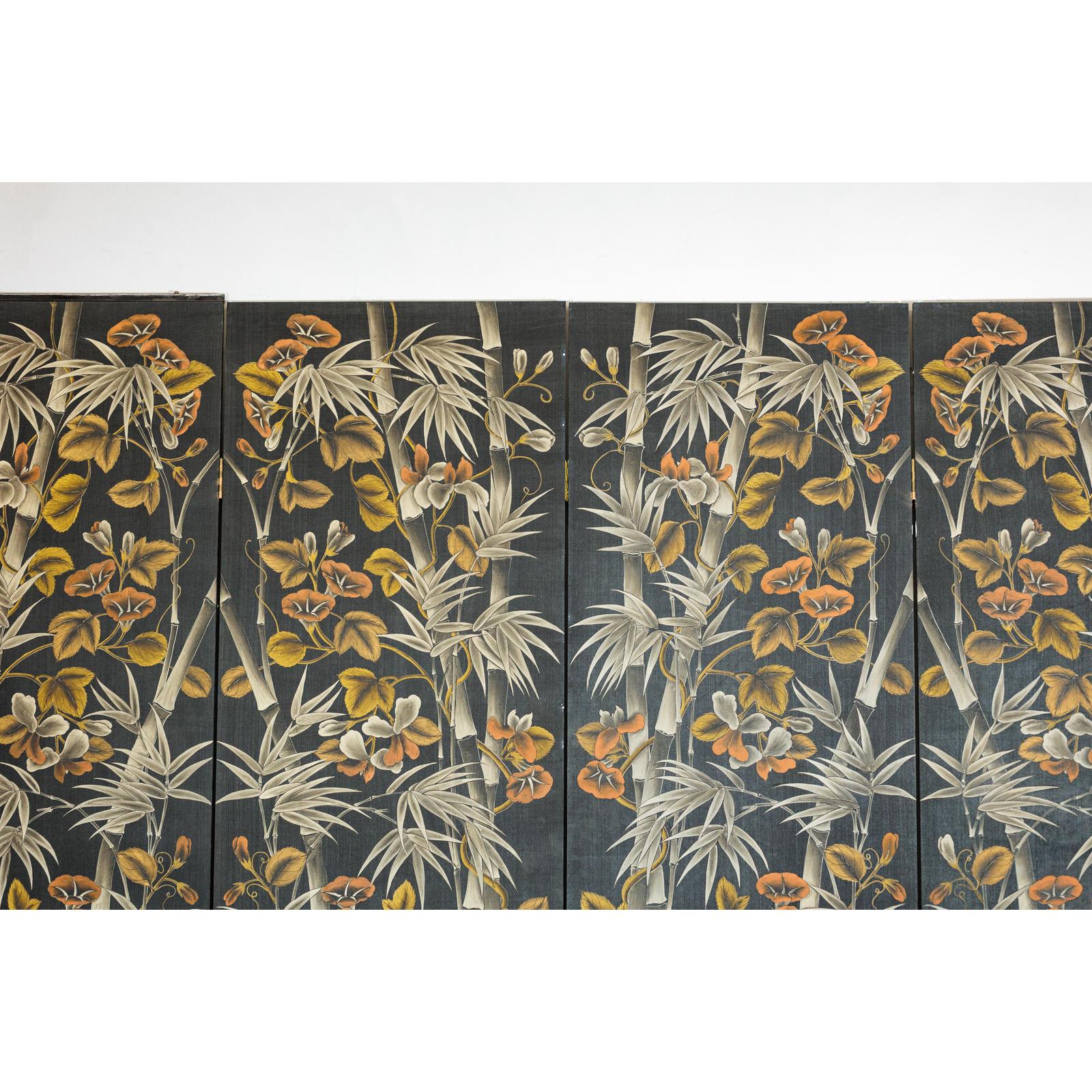 Vintage Four-Panel Screen with Bamboo and Floral Motifs - image 13