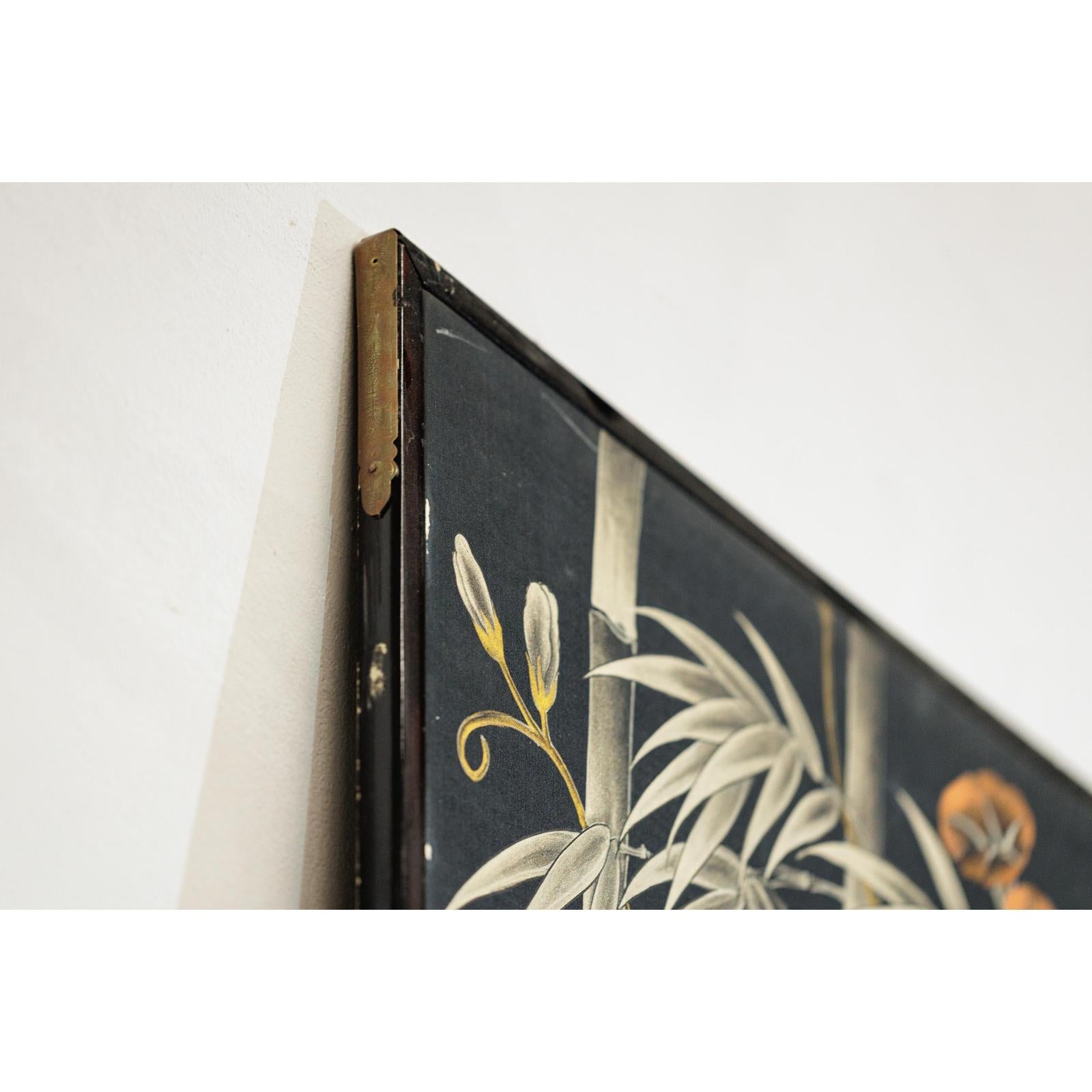 Vintage Four-Panel Screen with Bamboo and Floral Motifs - image 14