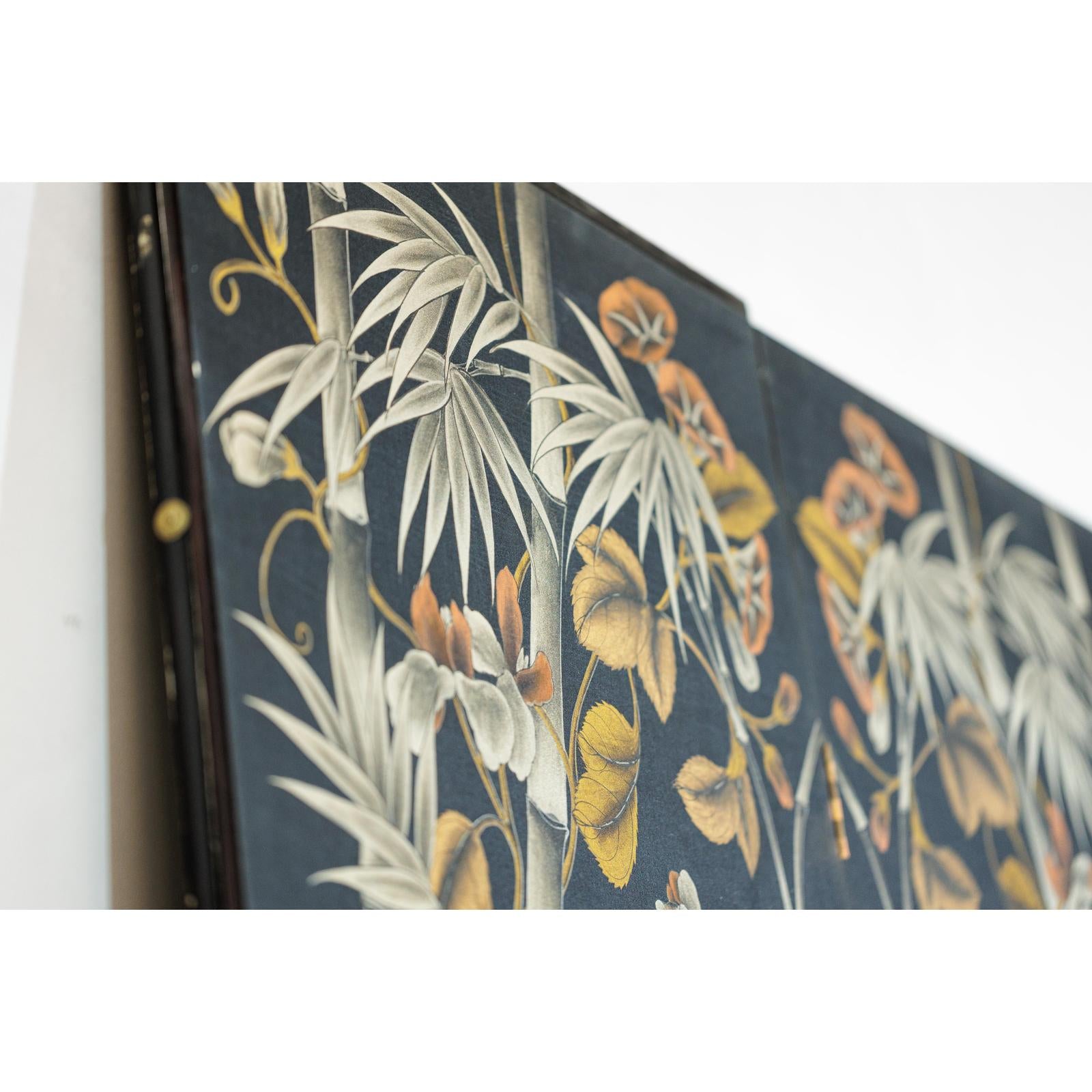 Vintage Four-Panel Screen with Bamboo and Floral Motifs - image 15