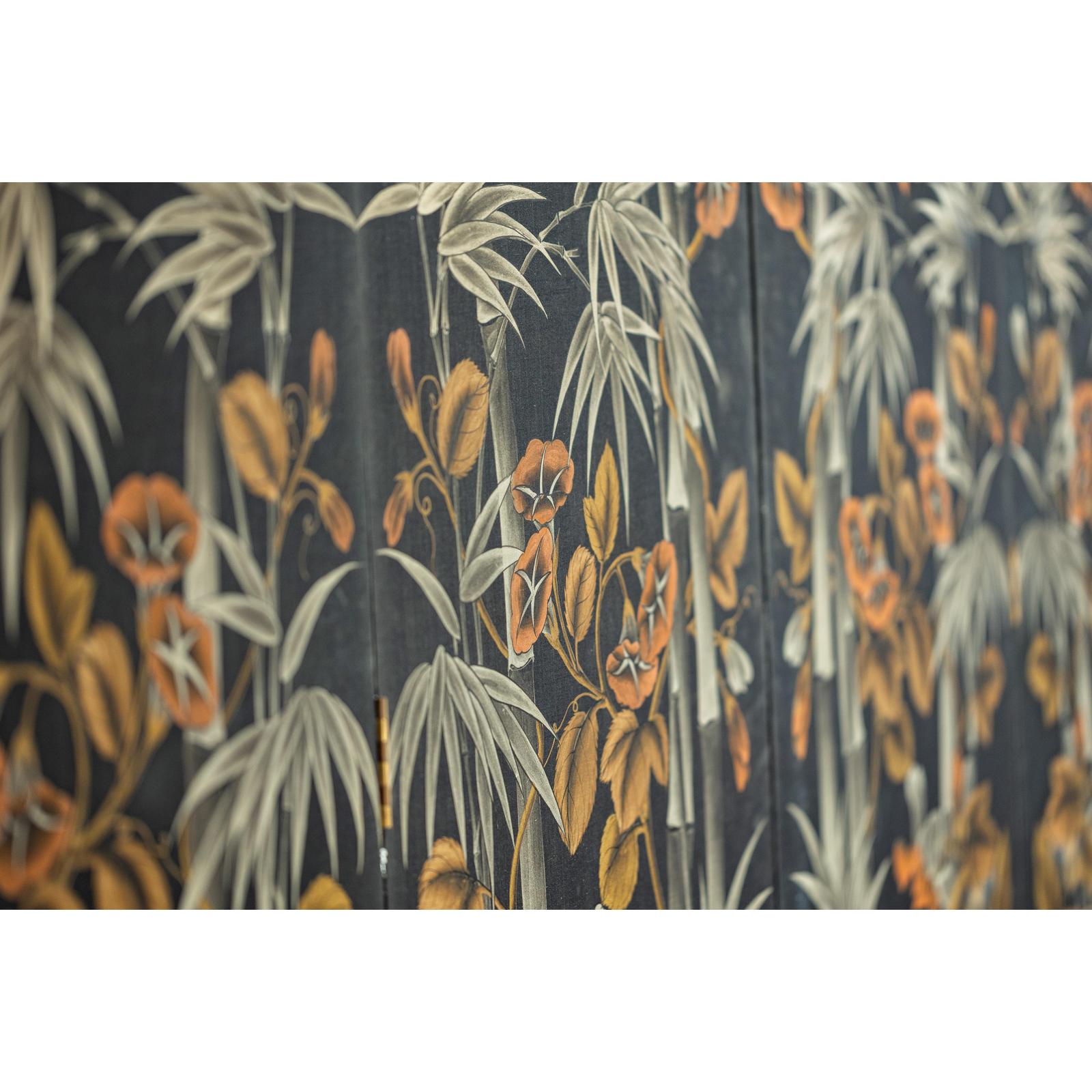 Vintage Four-Panel Screen with Bamboo and Floral Motifs - image 16
