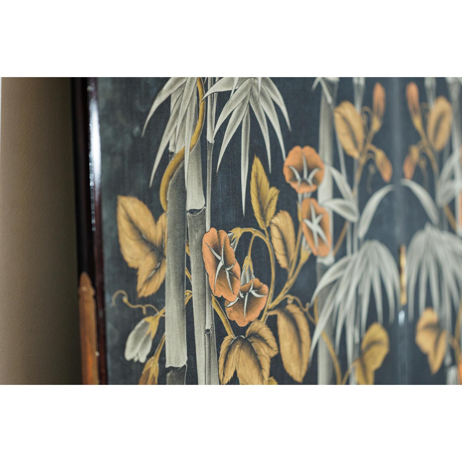 Vintage Four-Panel Screen with Bamboo and Floral Motifs - image 17