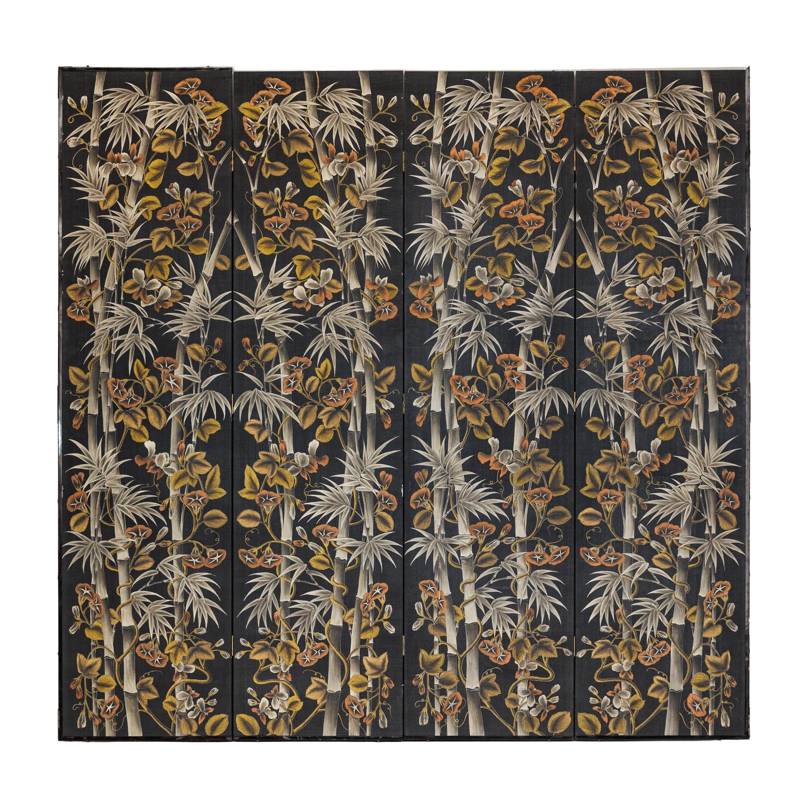 Vintage Four-Panel Screen with Bamboo and Floral Motifs - image 18