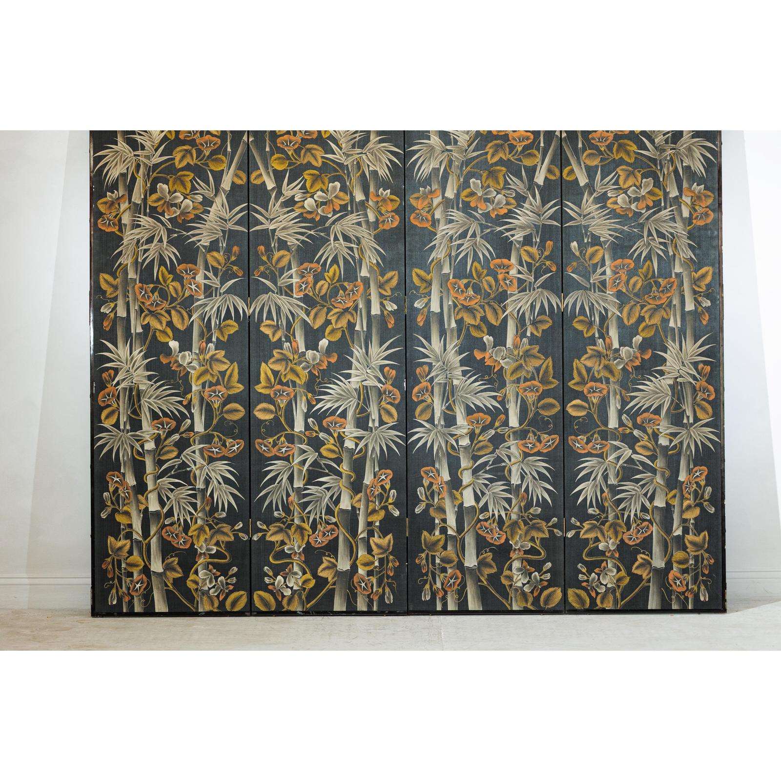 Vintage Four-Panel Screen with Bamboo and Floral Motifs - image 6